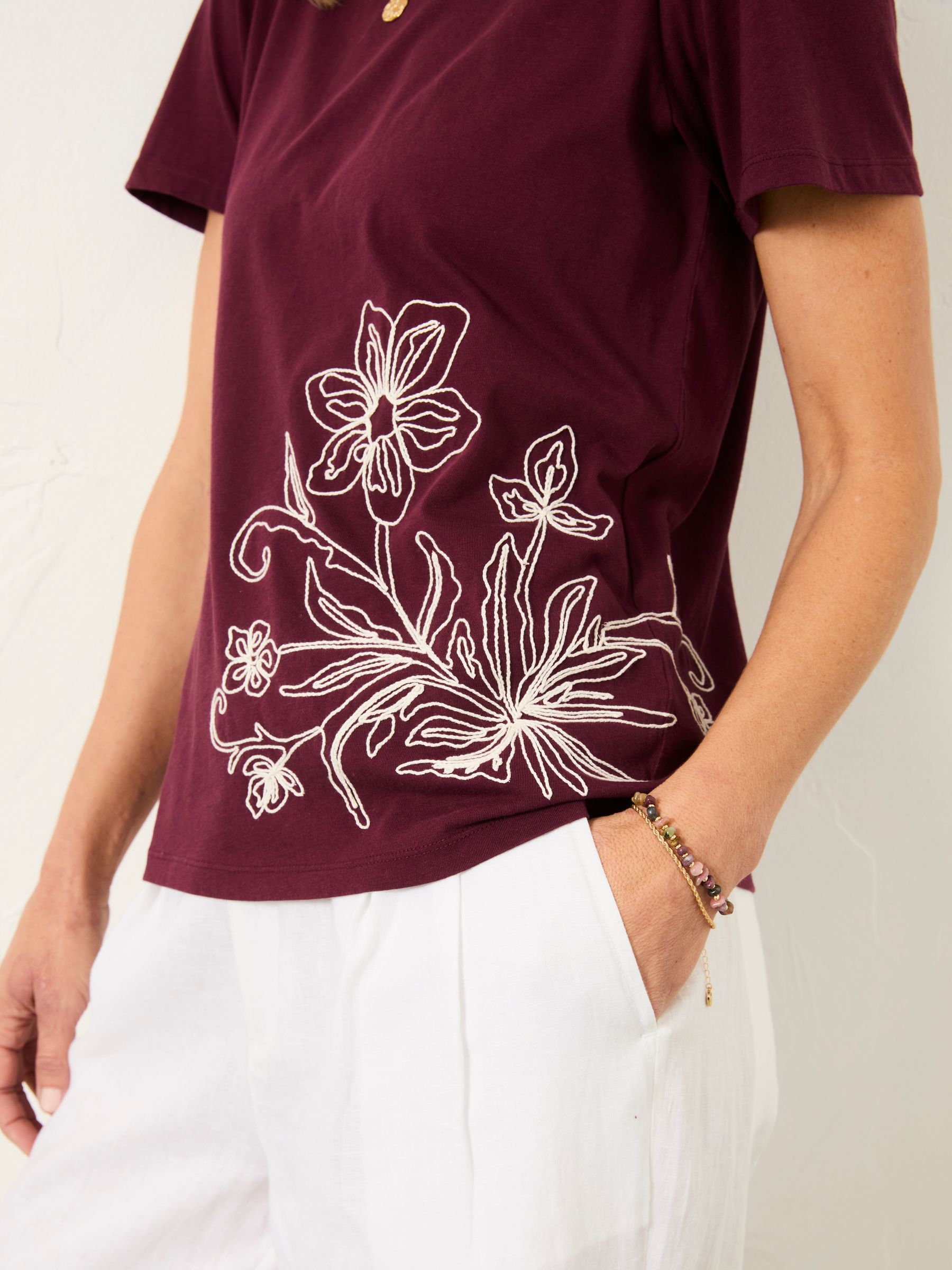 Freya Plum Purple Floral Embroidered T Shirt - Image 3 of 5