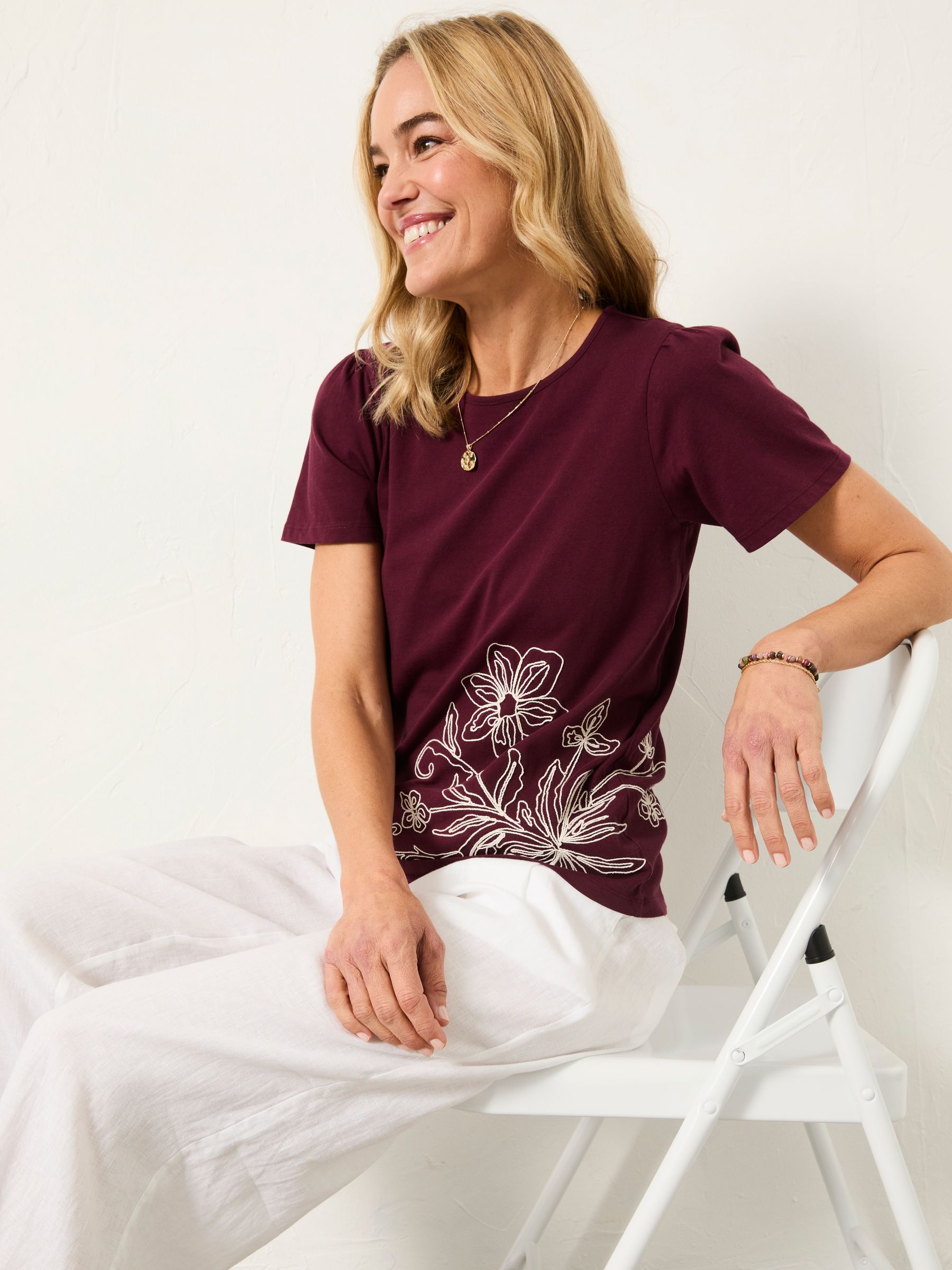 Freya Plum Purple Floral Embroidered T Shirt - Image 4 of 5