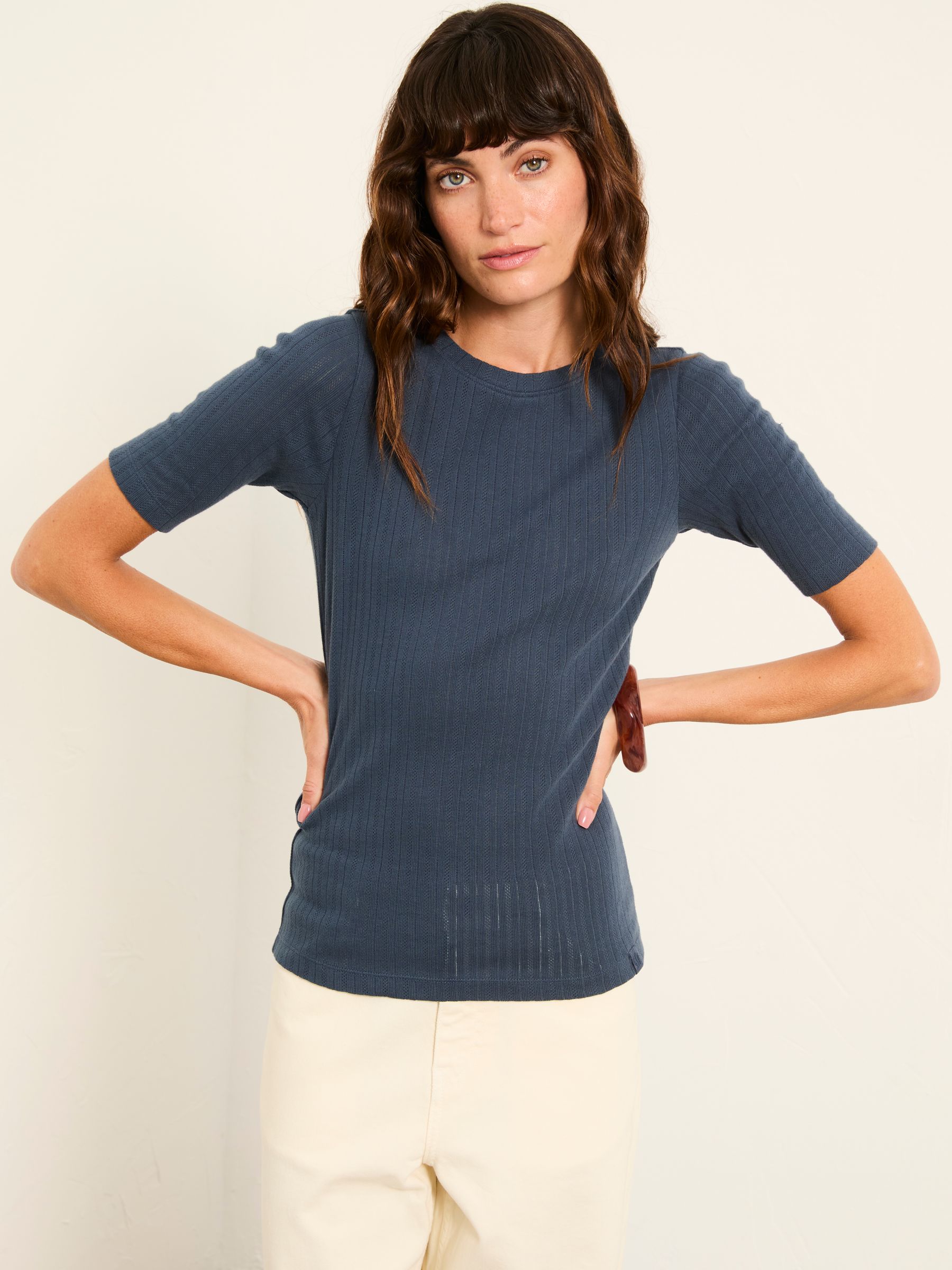 Callie Navy Pointelle Top - Image 1 of 6 Callie Navy Pointelle Top - Image 1 of 6