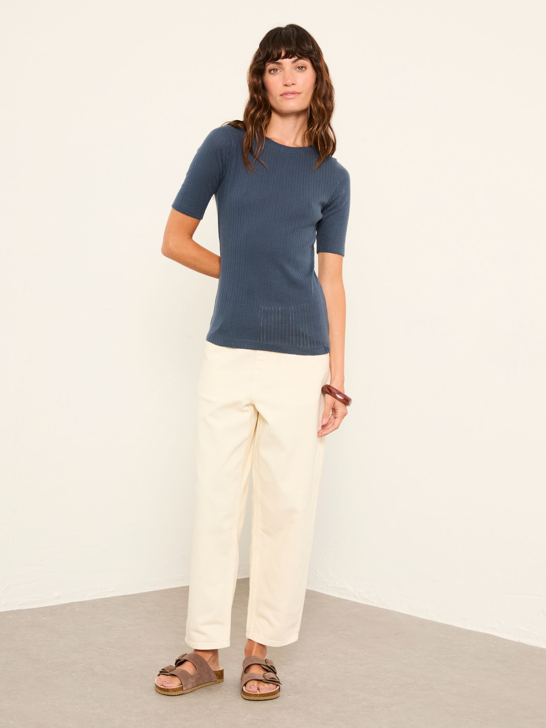Callie Navy Pointelle Top - Image 3 of 6
