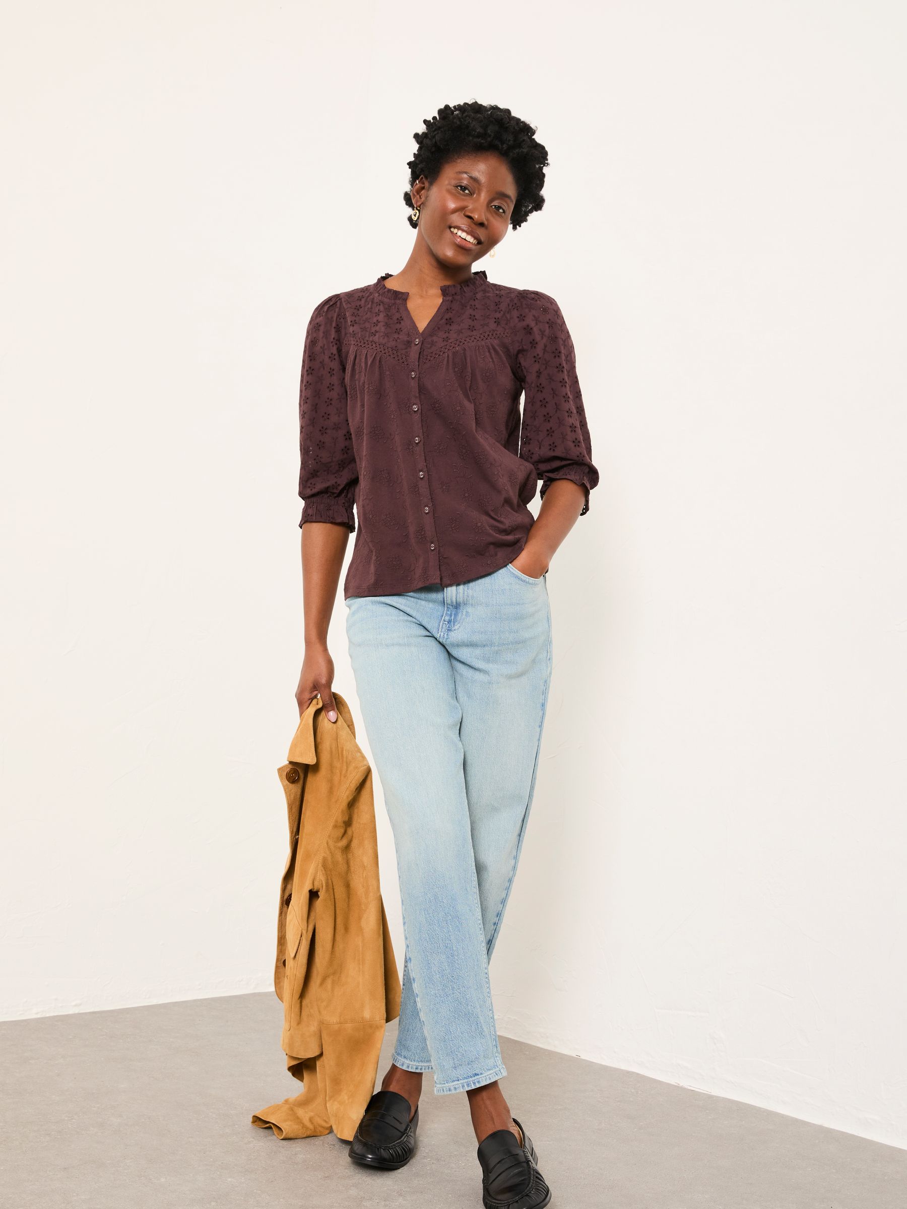 Claire Chocolate Brown Broderie Top - Image 3 of 6