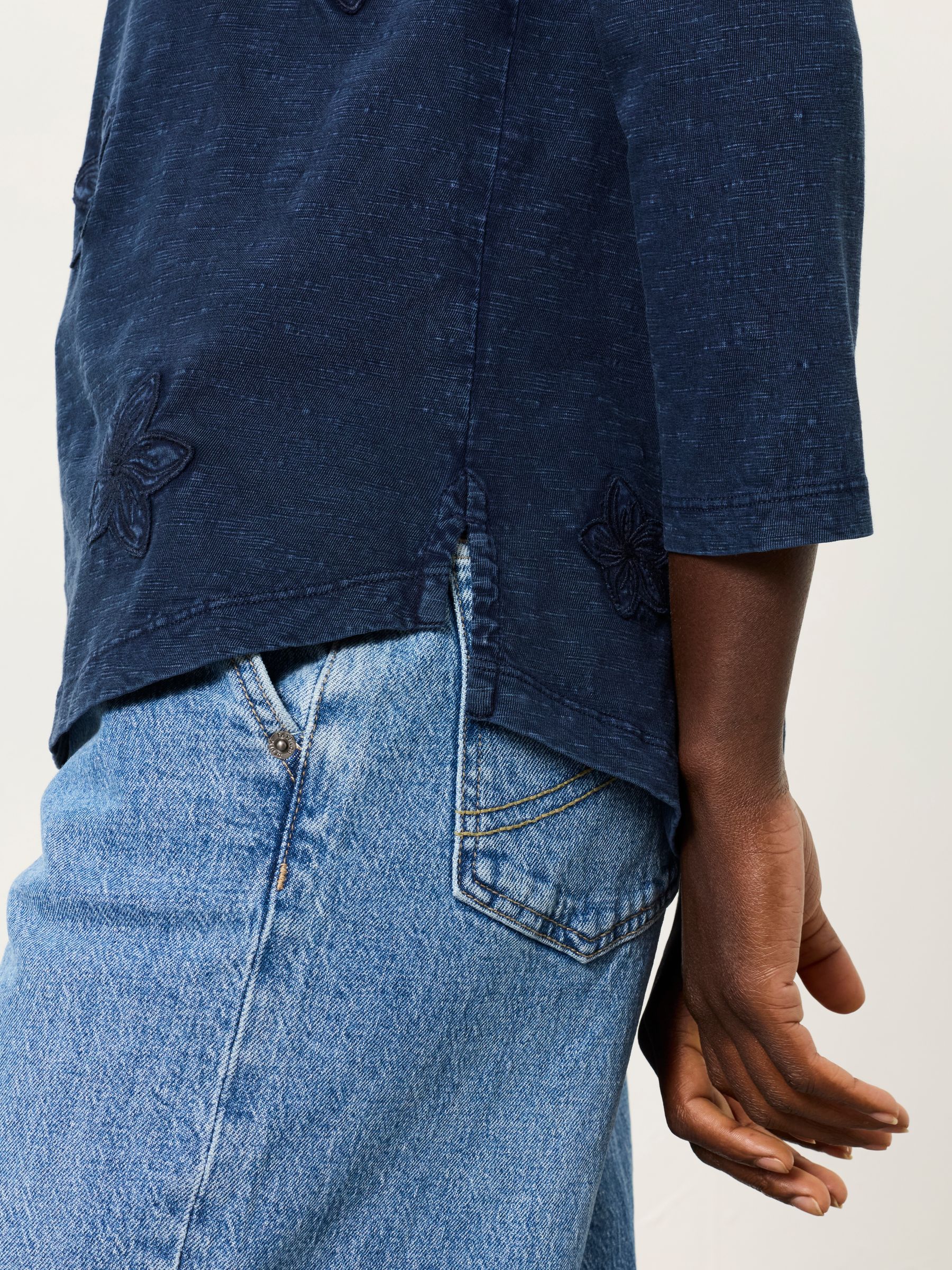 Natalie Denim Flower Applique Top - Image 3 of 6