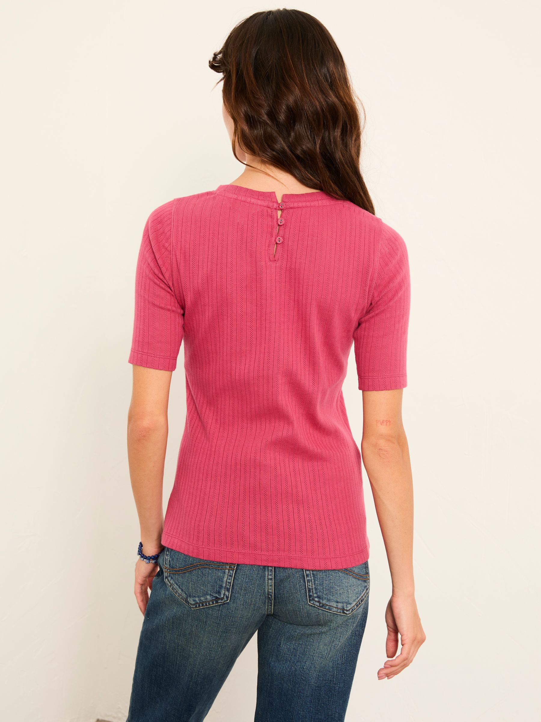 Callie Fushsia Pink Pointelle Top - Image 2 of 5