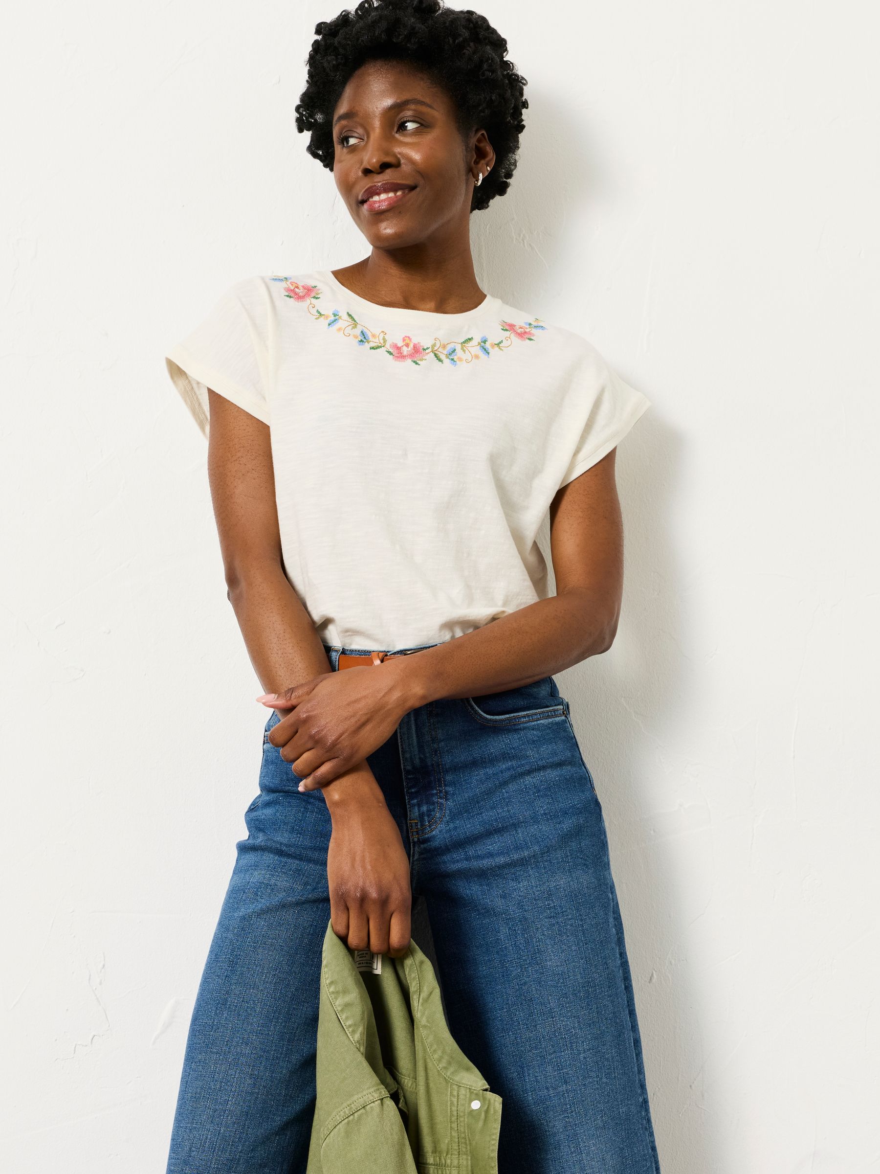 Ivory Cross Stitch Floral T Shirt - Image 1 of 6