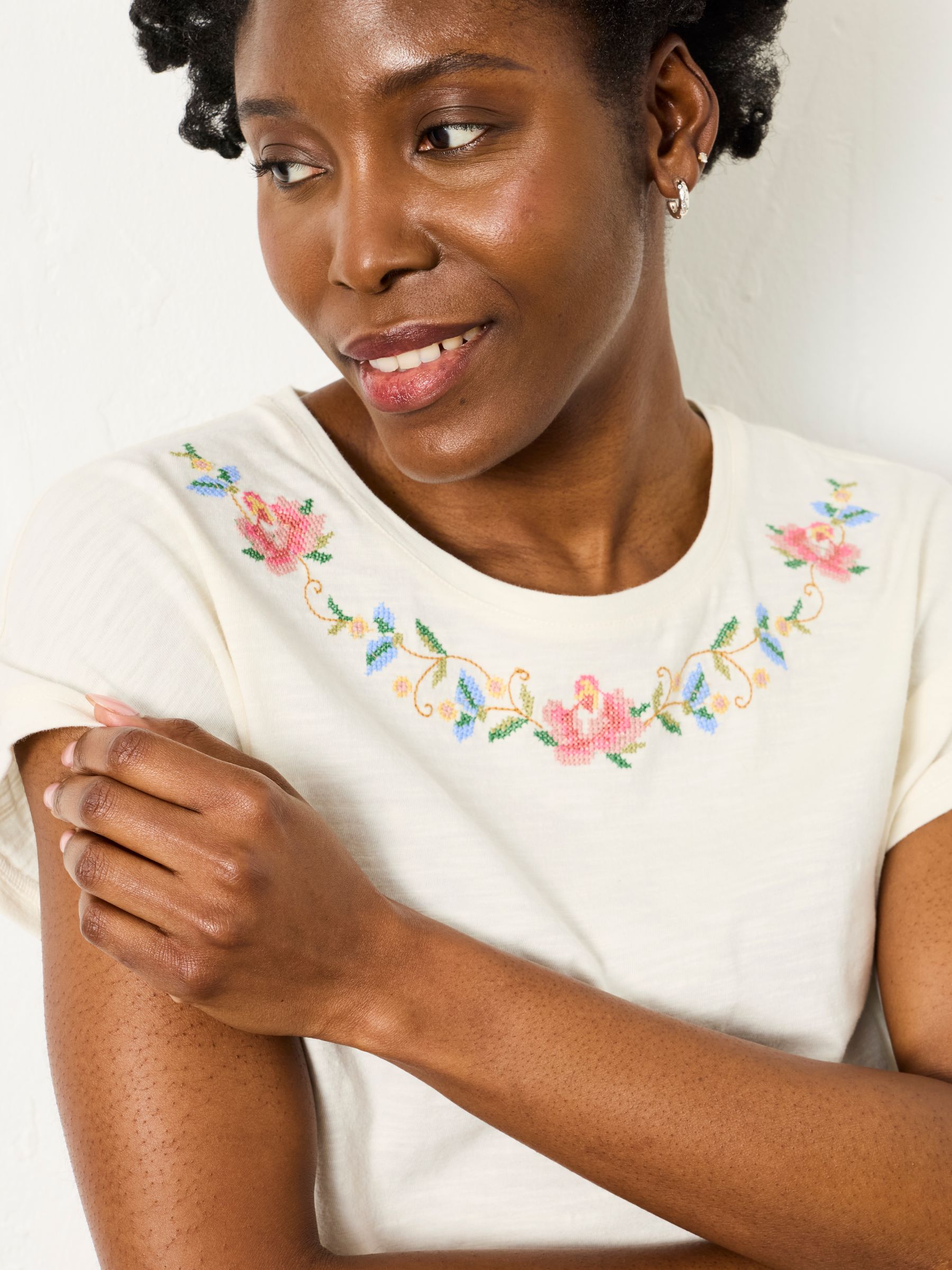 Ivory Cross Stitch Floral T Shirt - Image 4 of 6