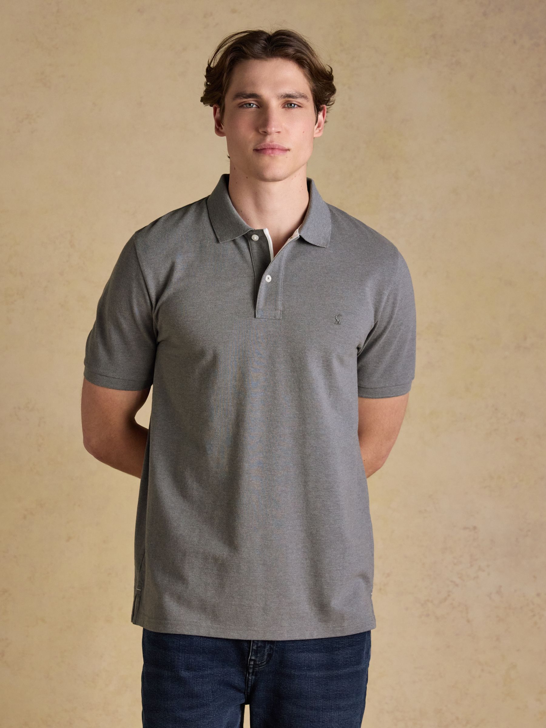 Woody Grey Cotton Pique Short Sleeve Polo Shirt - Image 1 of 9