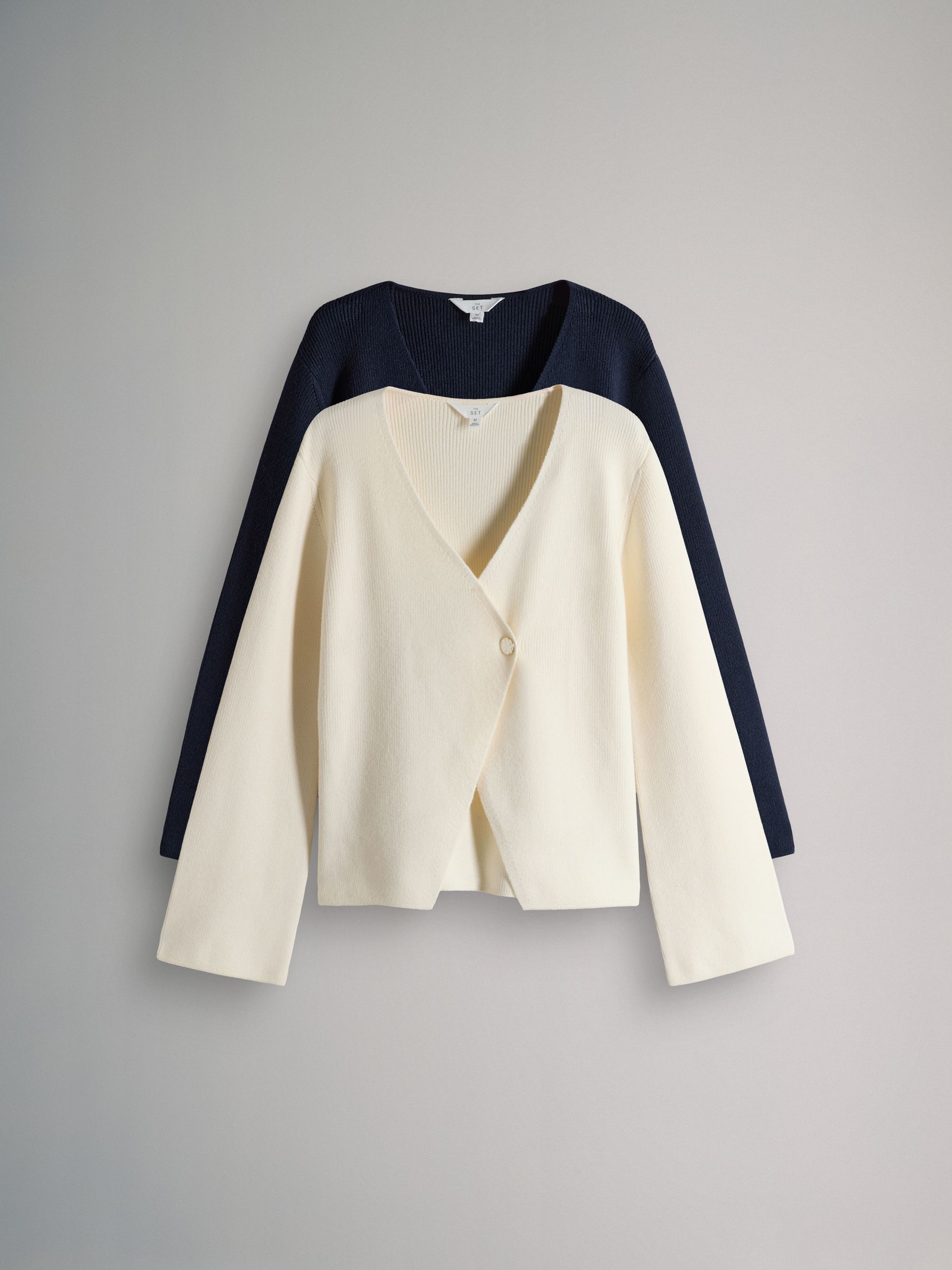 2 Pack Knitted Gold Button Ribbed Cardigan Navy/Cream - Image 2 of 6