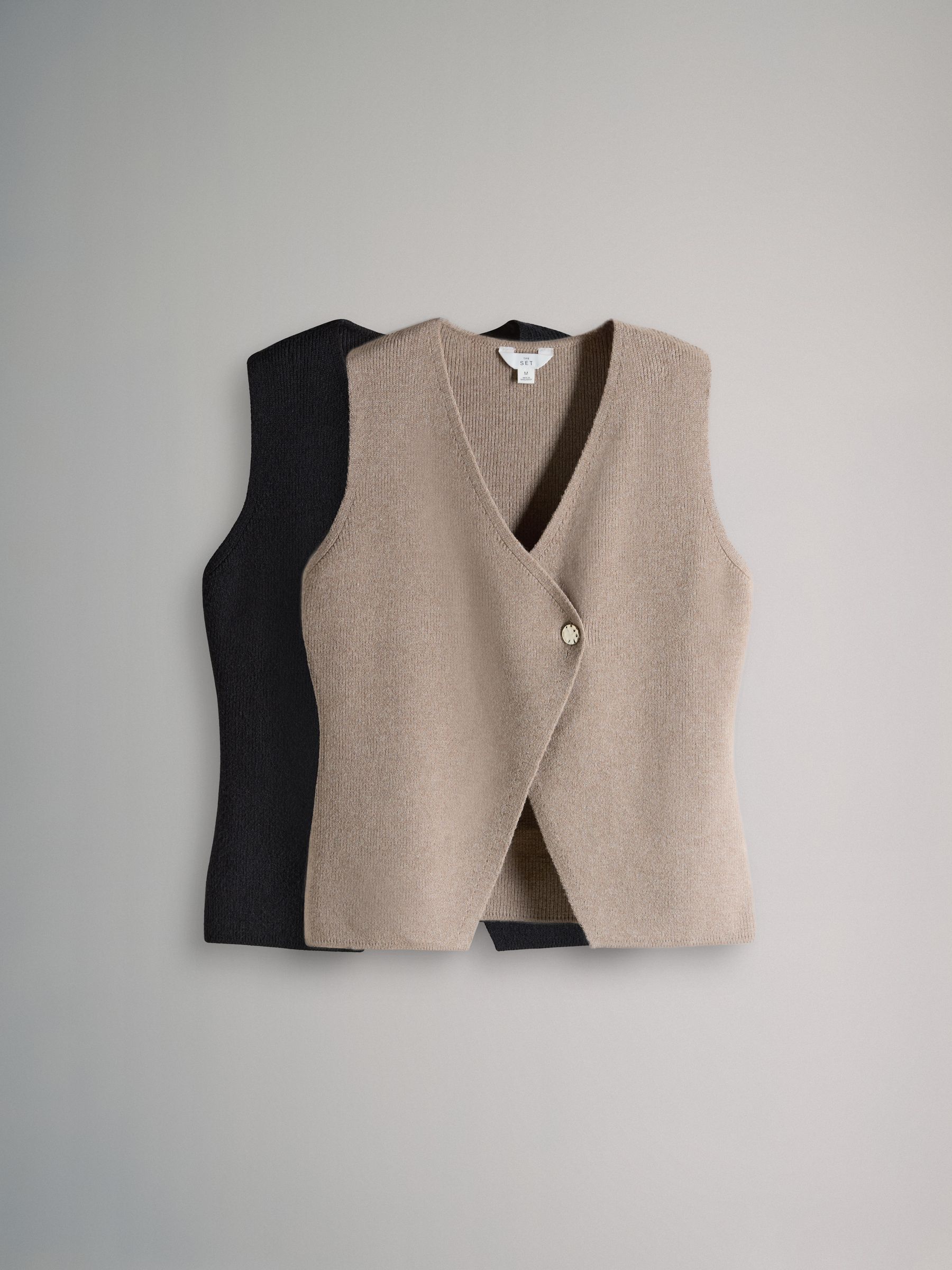 2 Pack Knitted Gold Button Ribbed Waistcoat Neutral/Black - Image 2 of 6