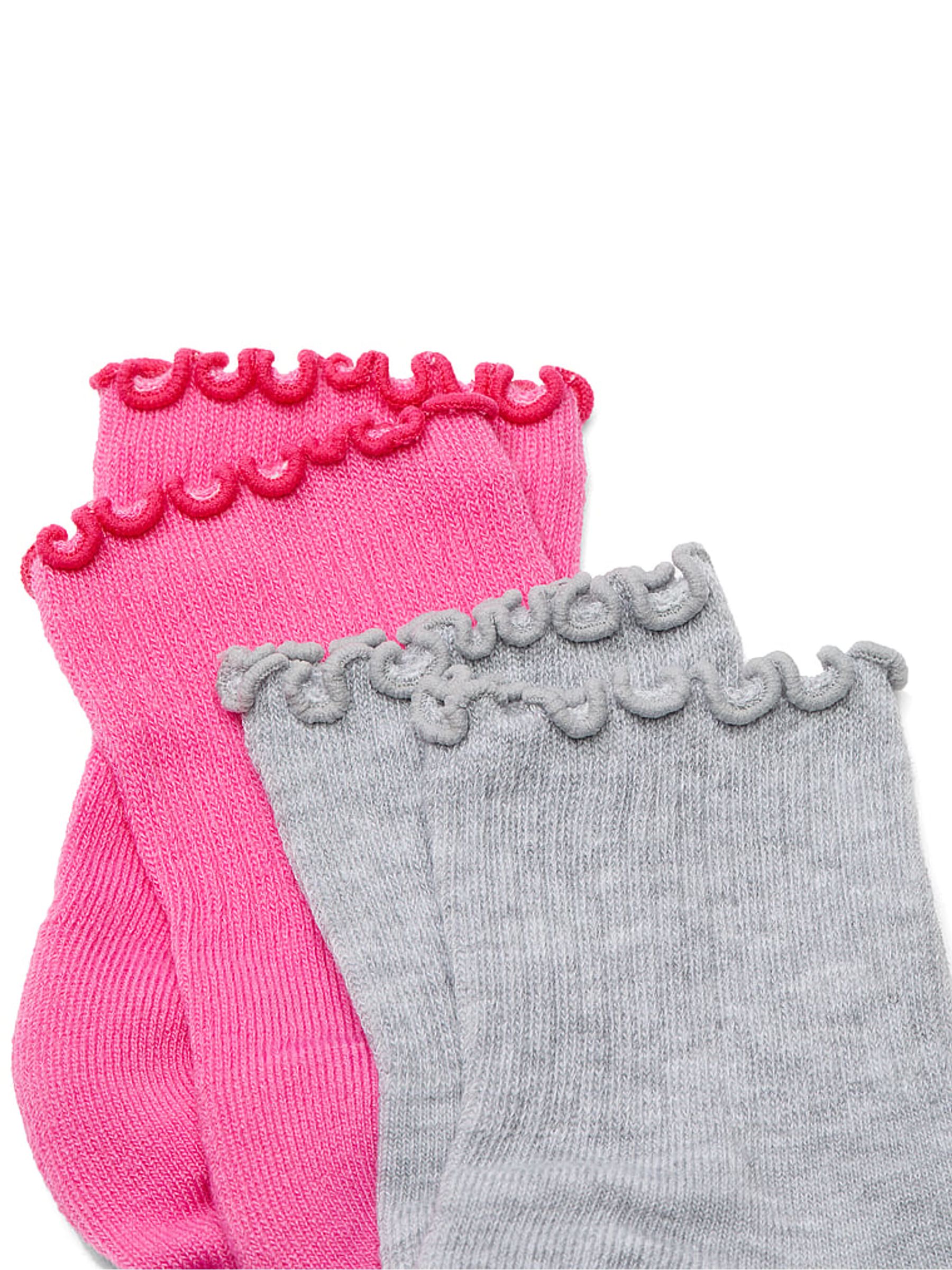 Pink/Heather Grey Ruffle Quarter Socks 2 Pack - Image 2 of 2 Pink/Heather Grey Ruffle Quarter Socks 2 Pack - Image 2 of 2