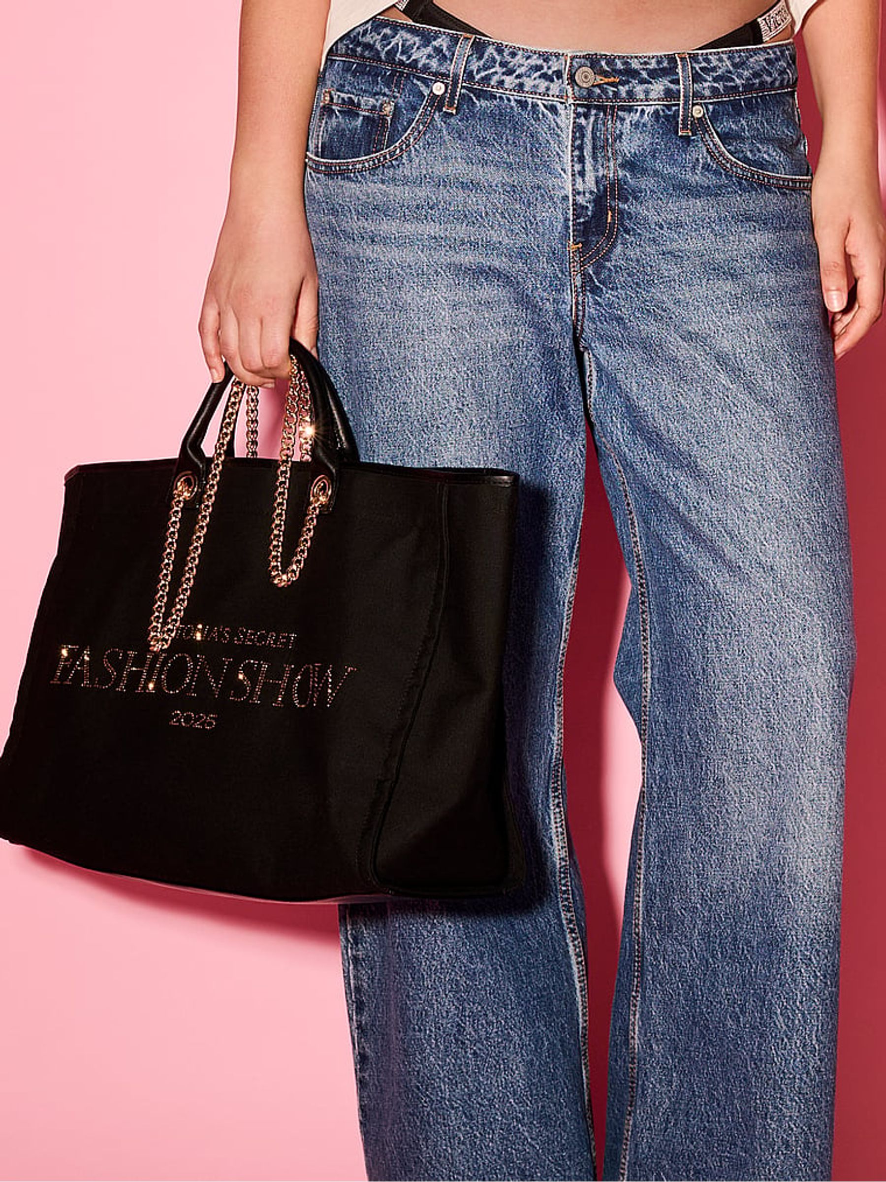 Black & Gold Rhinestone Fashion Show Tote Bag - Image 3 of 4