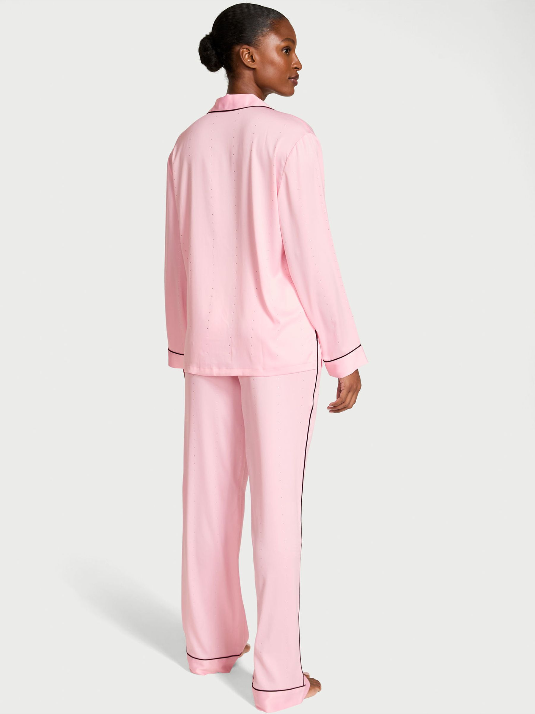 Pretty Blossom Pink Satin Shine Long Pyjamas Set - Image 2 of 2