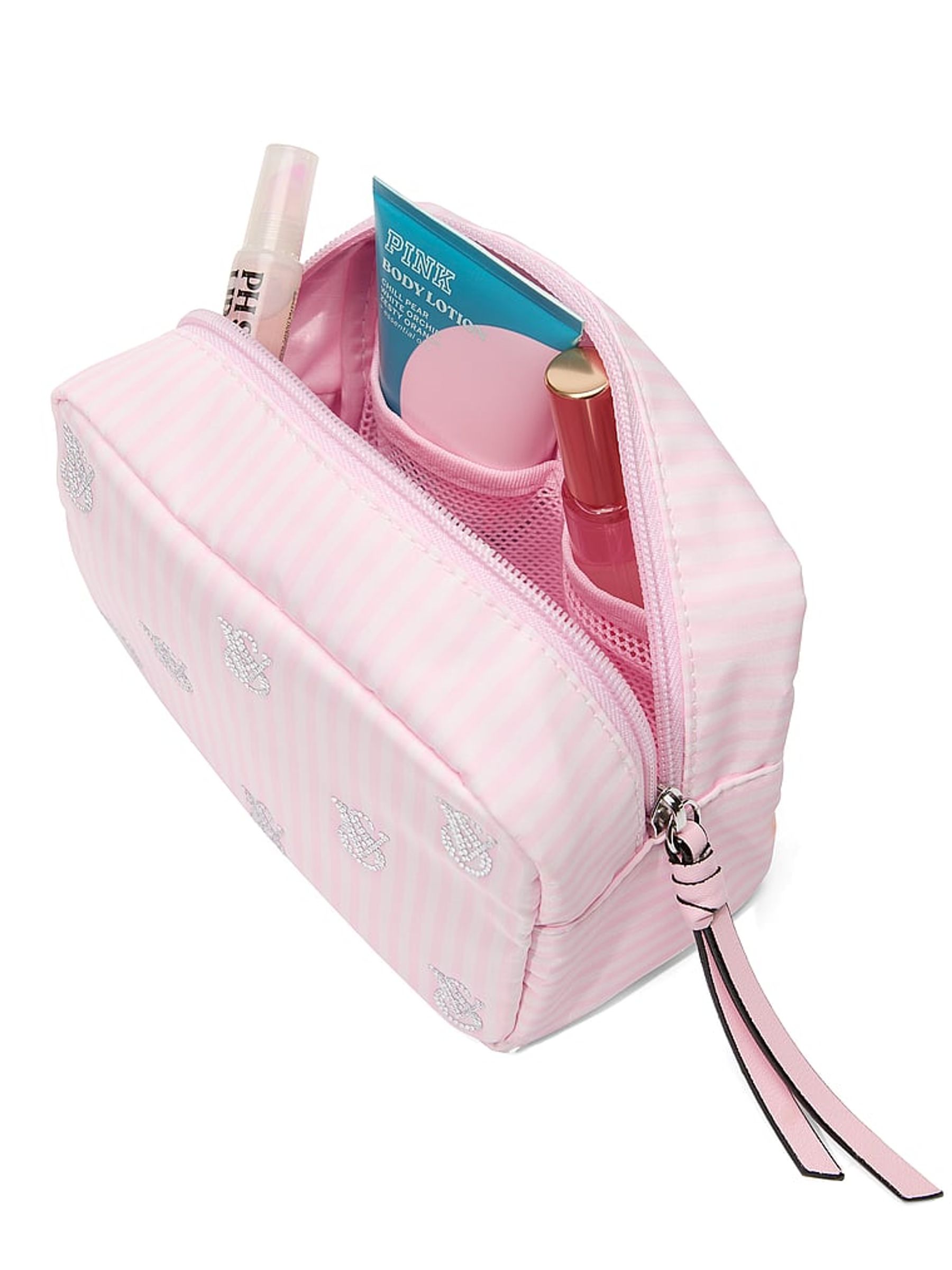 Pink Iconic Stripe Shine Logo Makeup Bag - Image 3 of 3 Pink Iconic Stripe Shine Logo Makeup Bag - Image 3 of 3