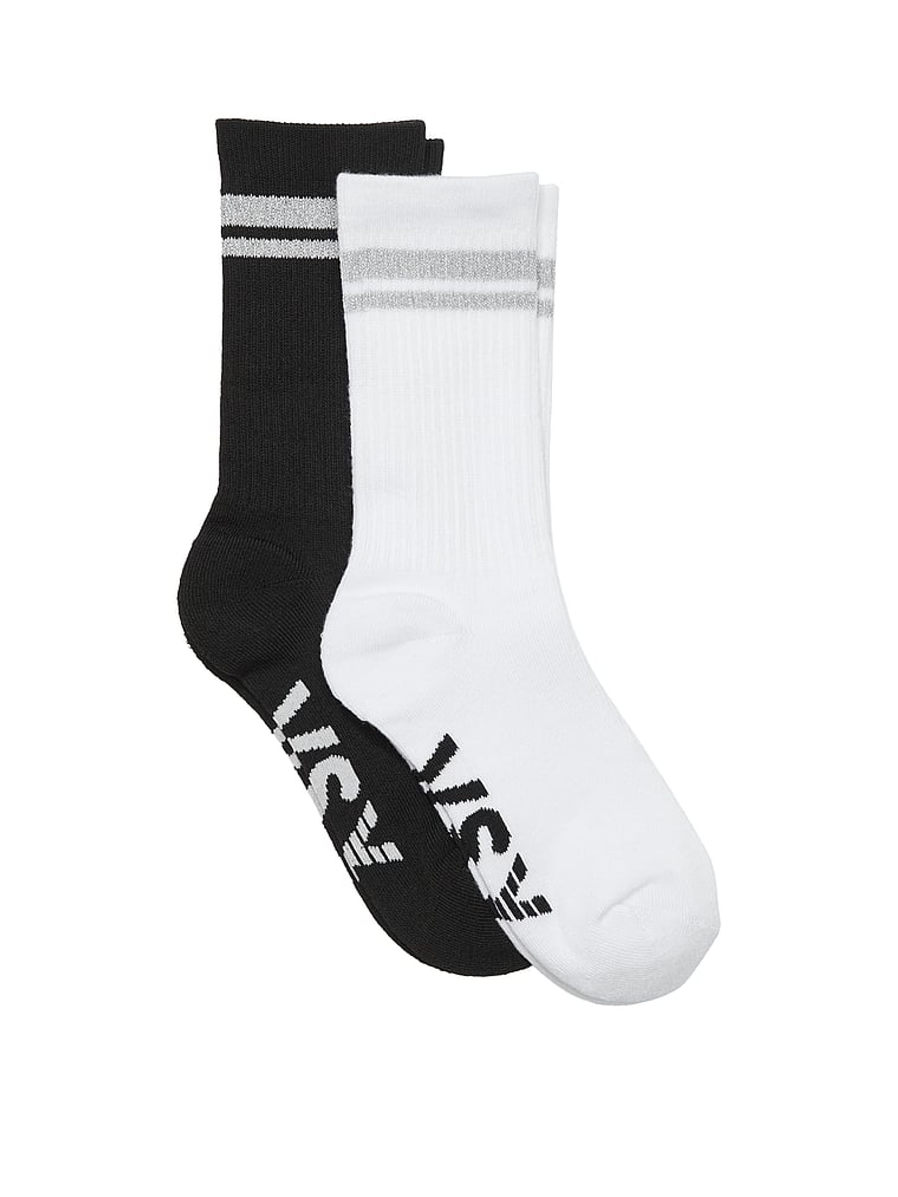 Black & Reflective White 2 Pack Crew Socks - Image 1 of 1