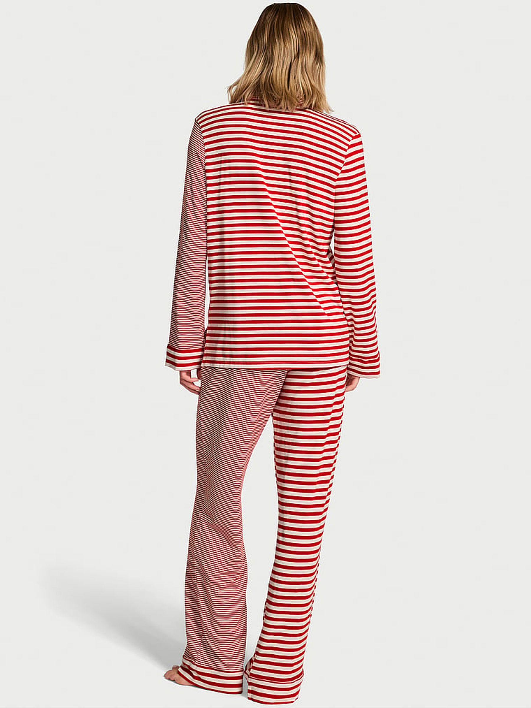 Lipstick Red & White Stripe Modal Long Pyjamas Set - Image 2 of 3