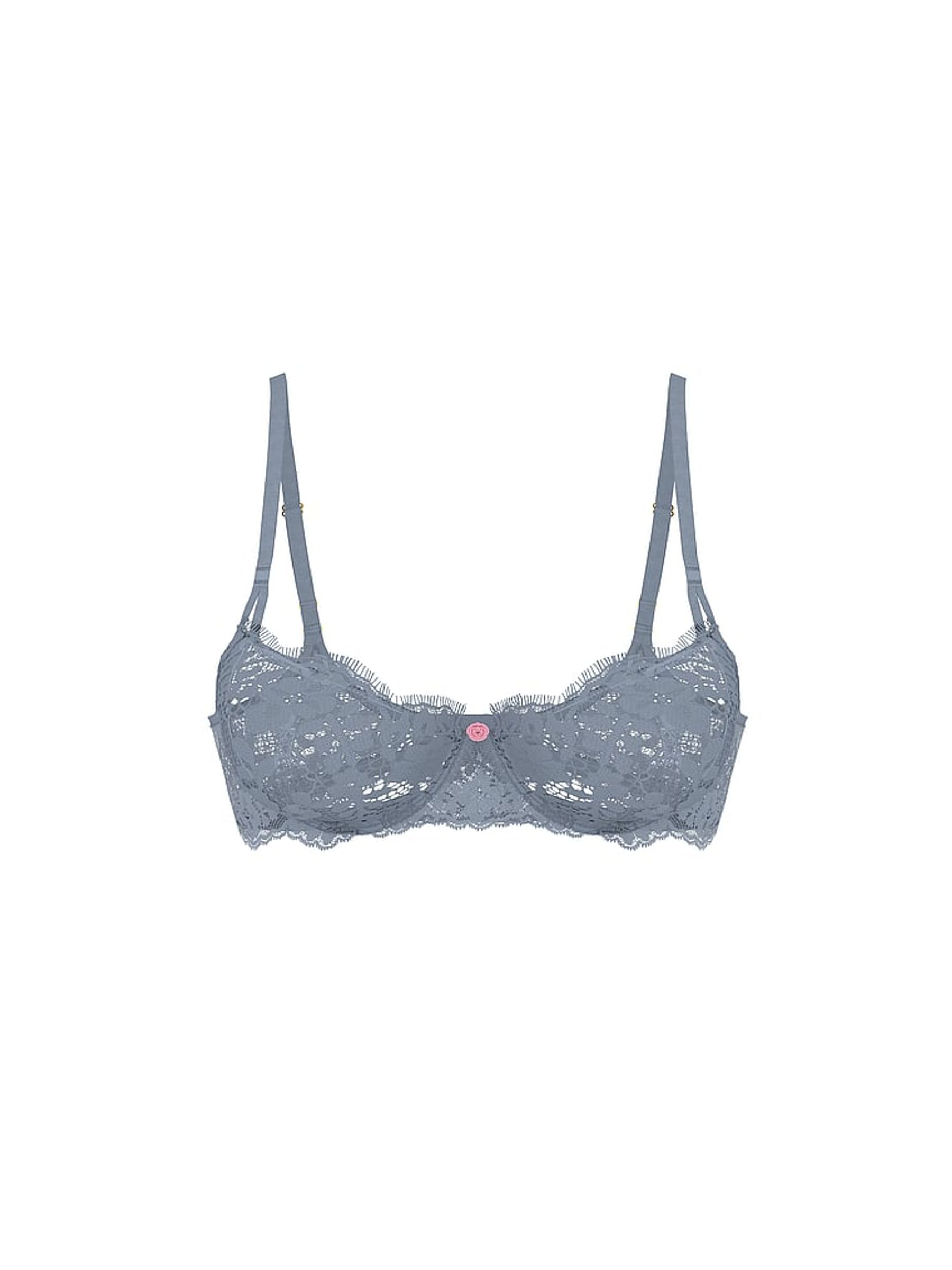 Blue Grey Unlined Balcony Lace Bra - Image 3 of 4