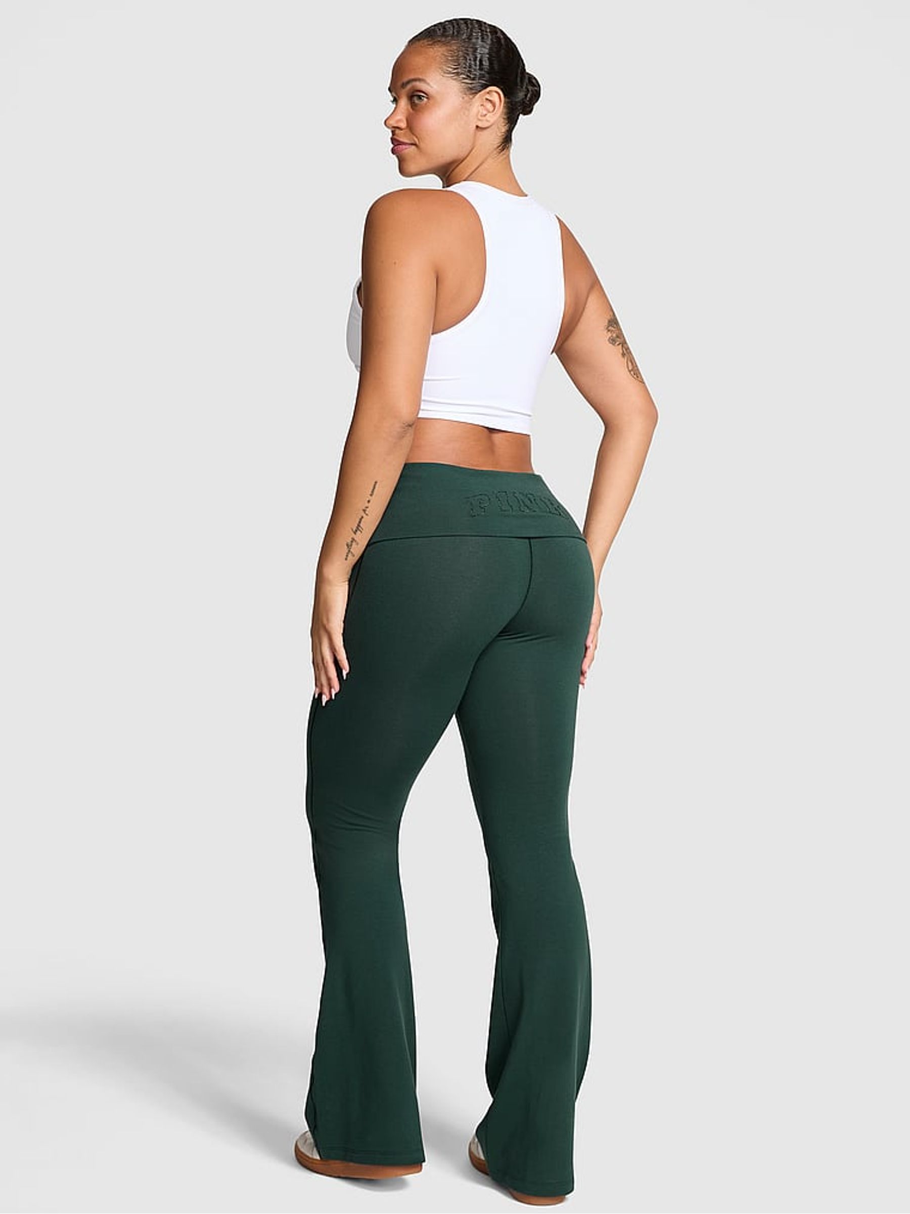 Deep Forest Green Foldover Flares Leggings - Image 2 of 3