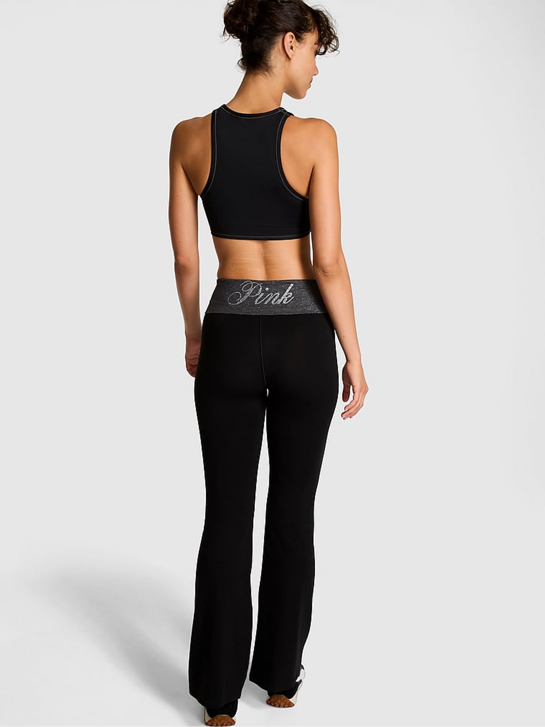 Black and Grey Foldover Flares Leggings - Image 2 of 4