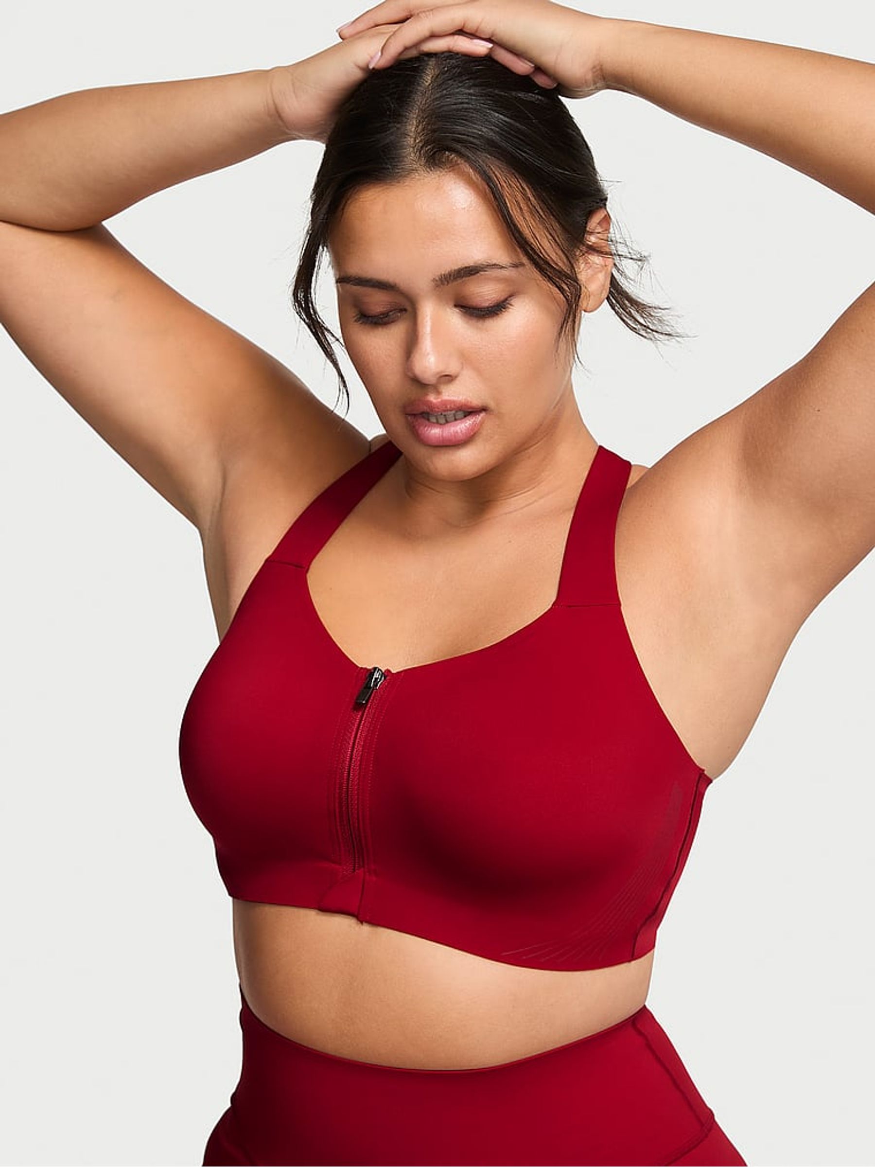 Red Lacquer Front Close High Support Sports Bra - Image 1 of 3 Red Lacquer Front Close High Support Sports Bra - Image 1 of 3