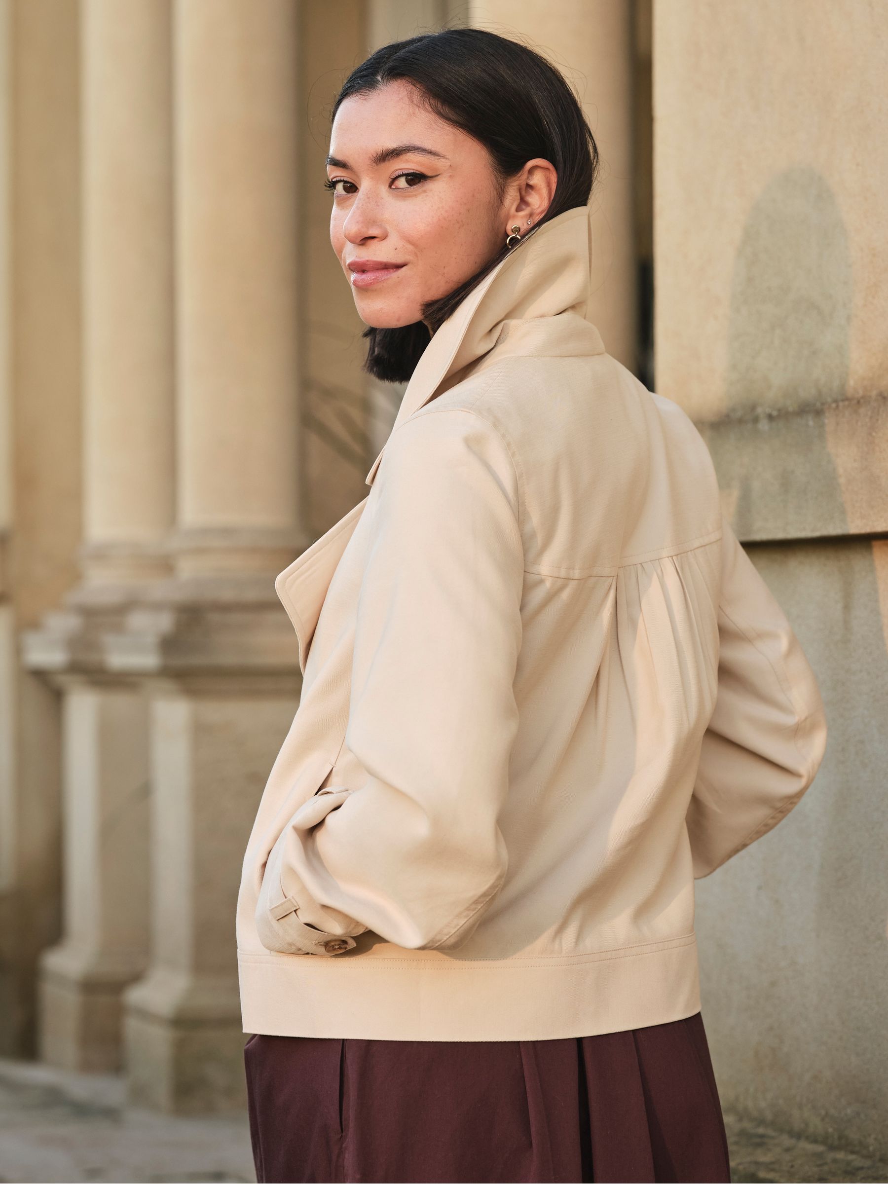 Cora Neutral Cropped Trench Coat - Image 2 of 10
