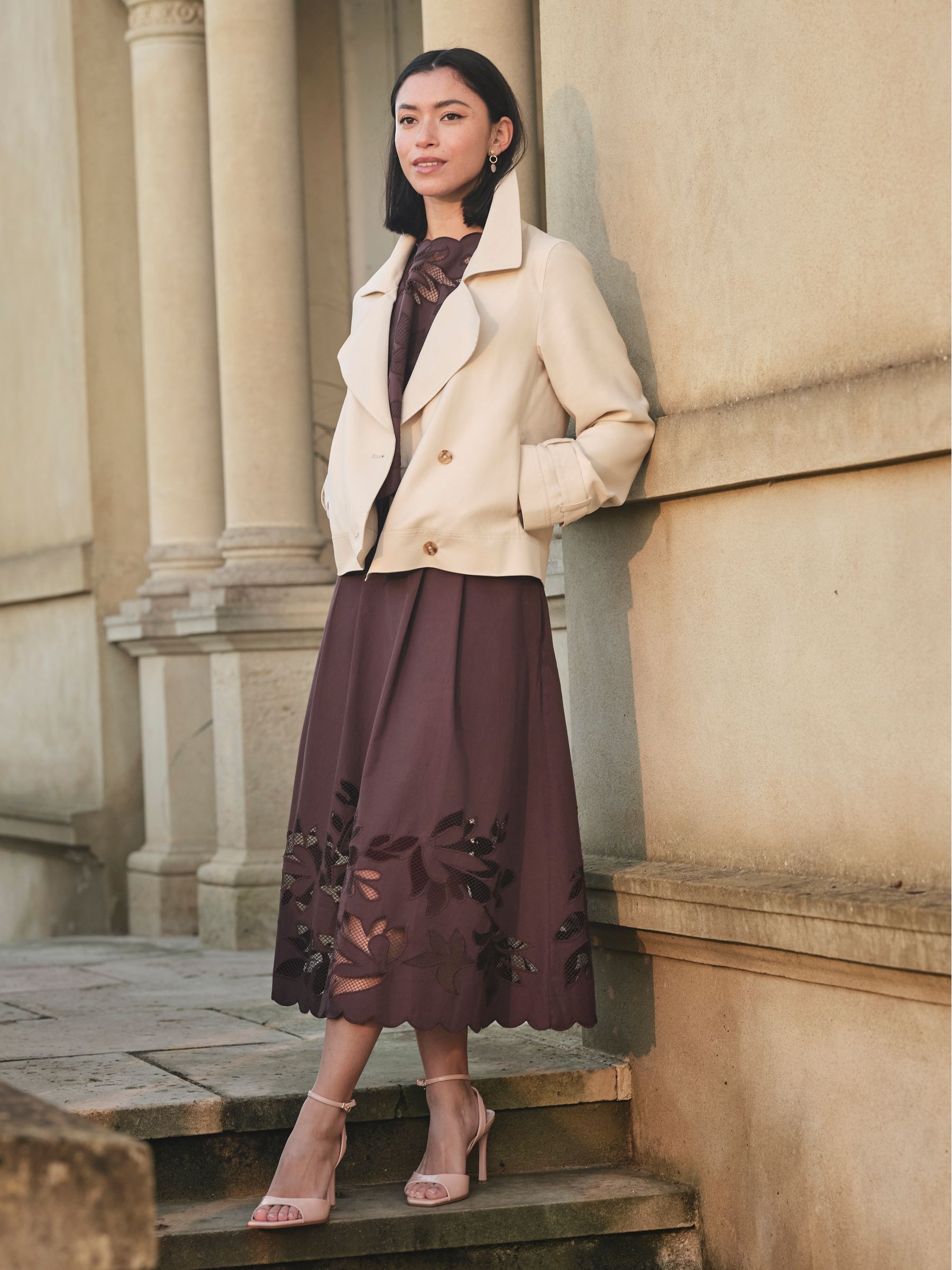 Cora Neutral Cropped Trench Coat - Image 3 of 10