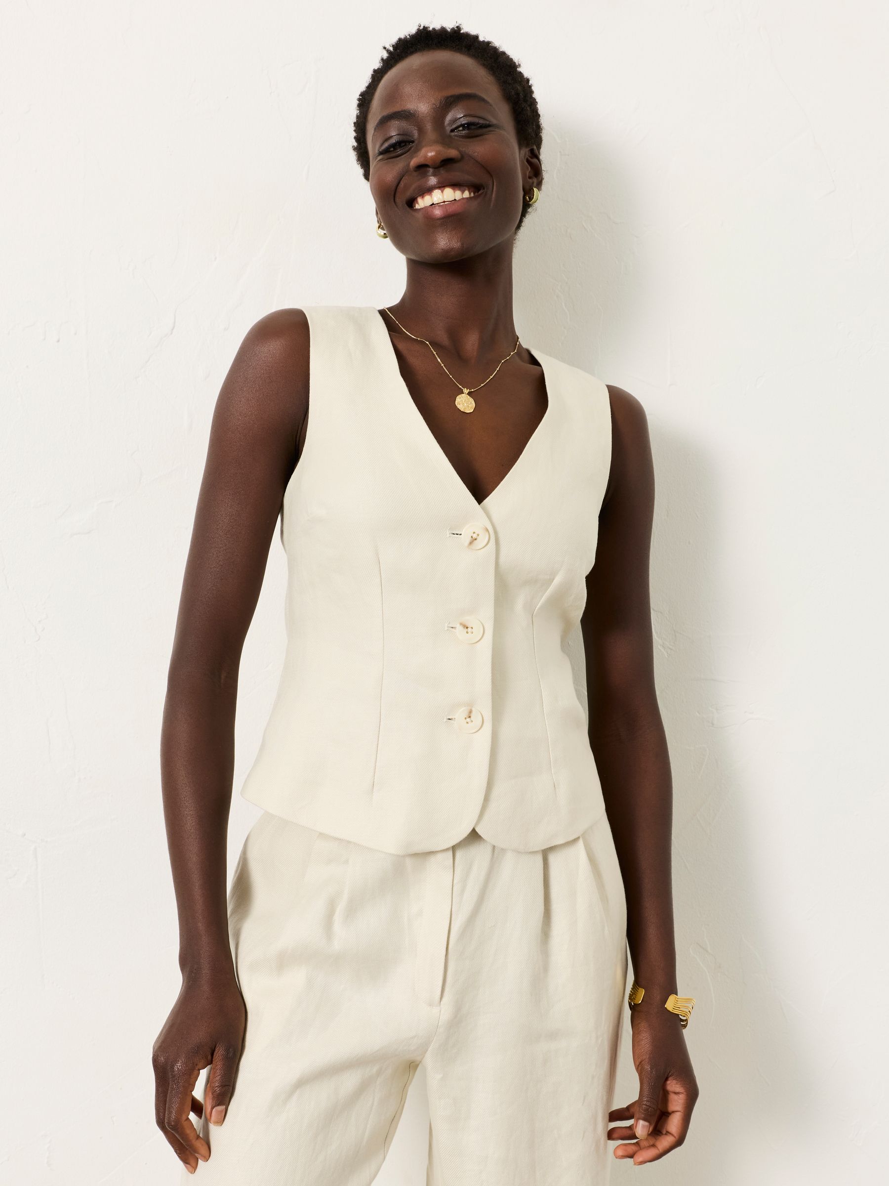 Kiley Ivory Regular Linen Waistcoat - Image 6 of 7