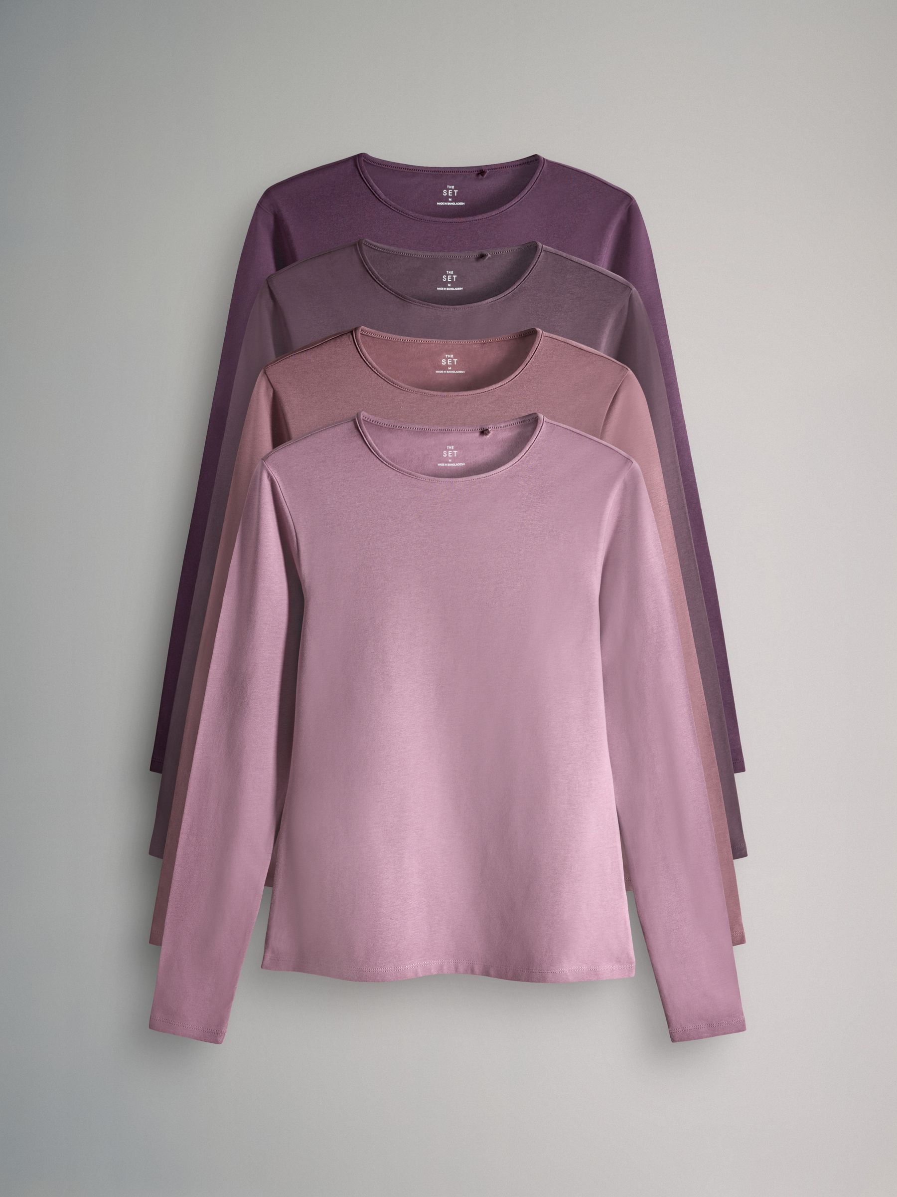Purple, Lilac, Brown, Pink 4 Pack Scoop Back Long Sleeved T-Shirts - Image 1 of 7