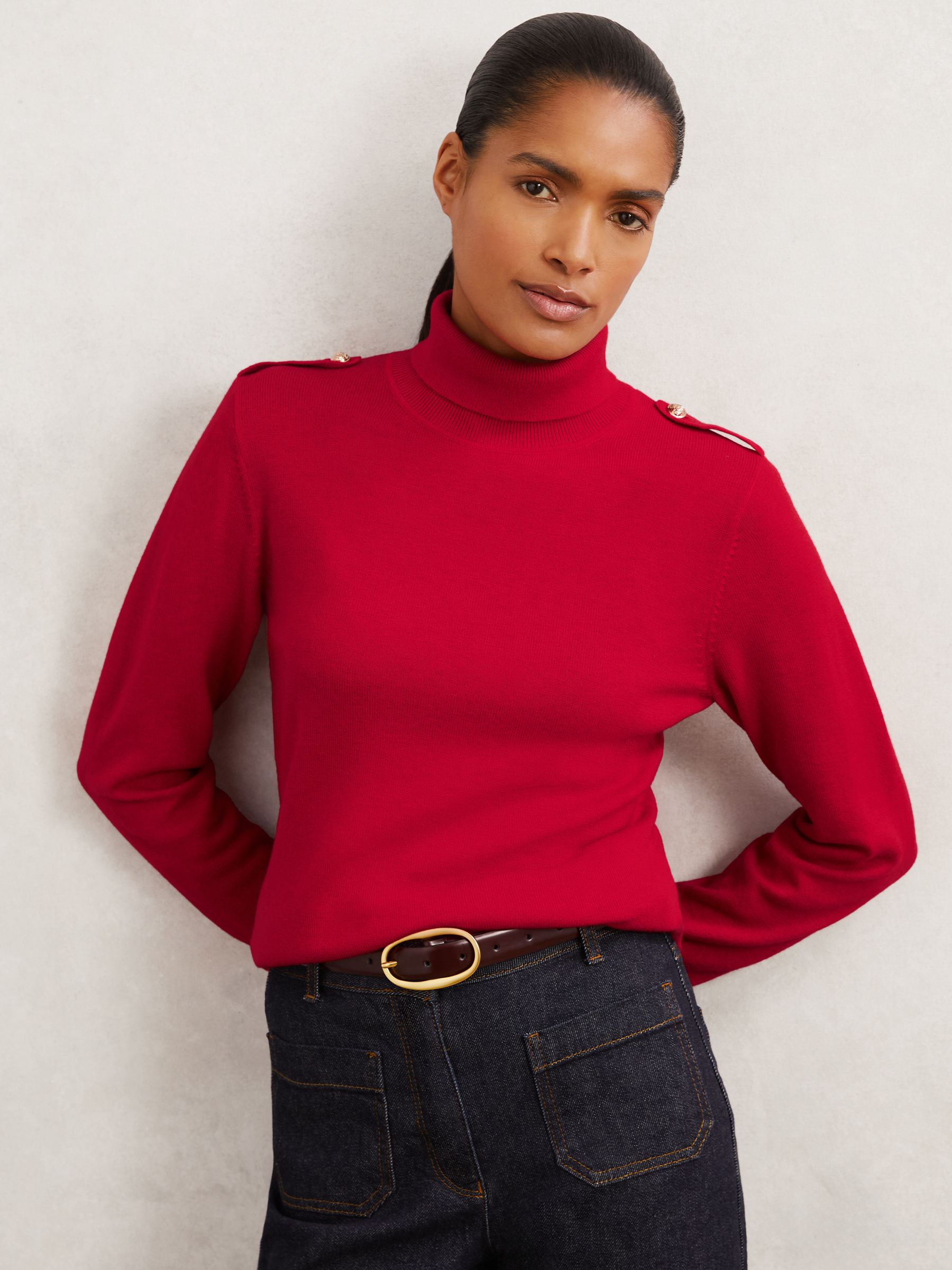 Wool Epaulette Roll-neck Jumper