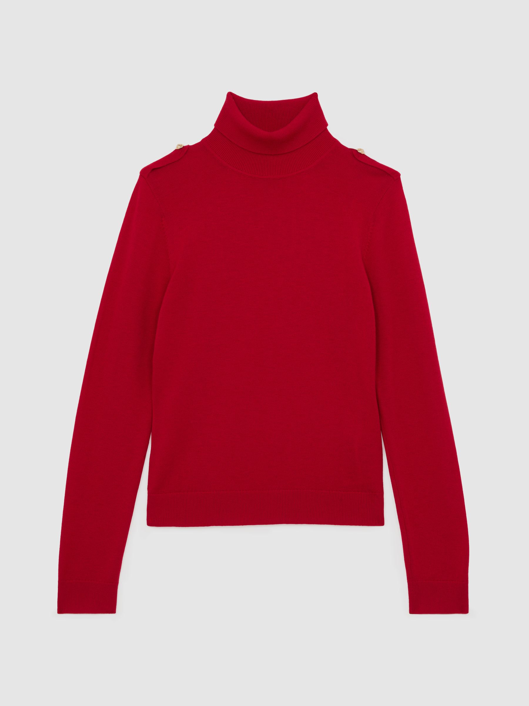 Wool Epaulette Roll-Neck Jumper in Red - Image 2 of 6