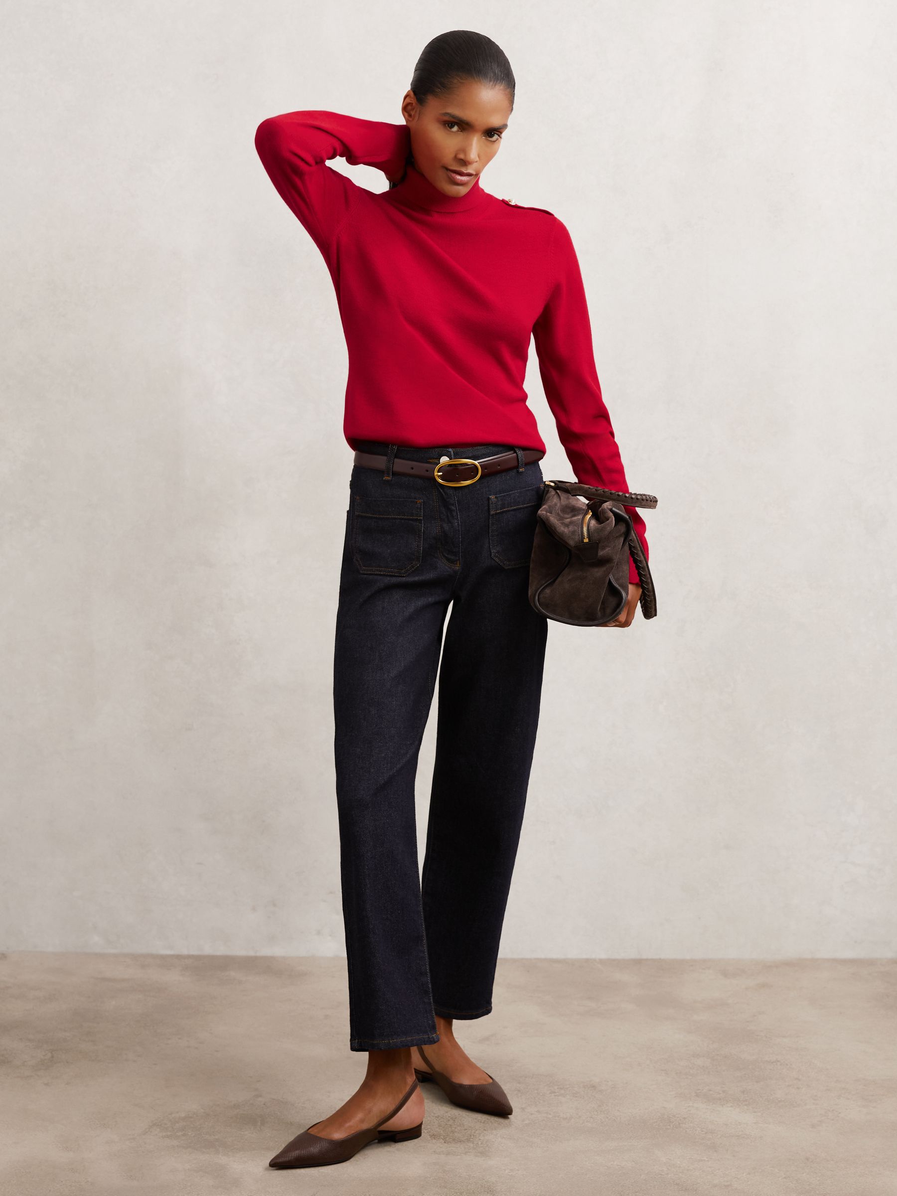 Wool Epaulette Roll-Neck Jumper in Red - image 5