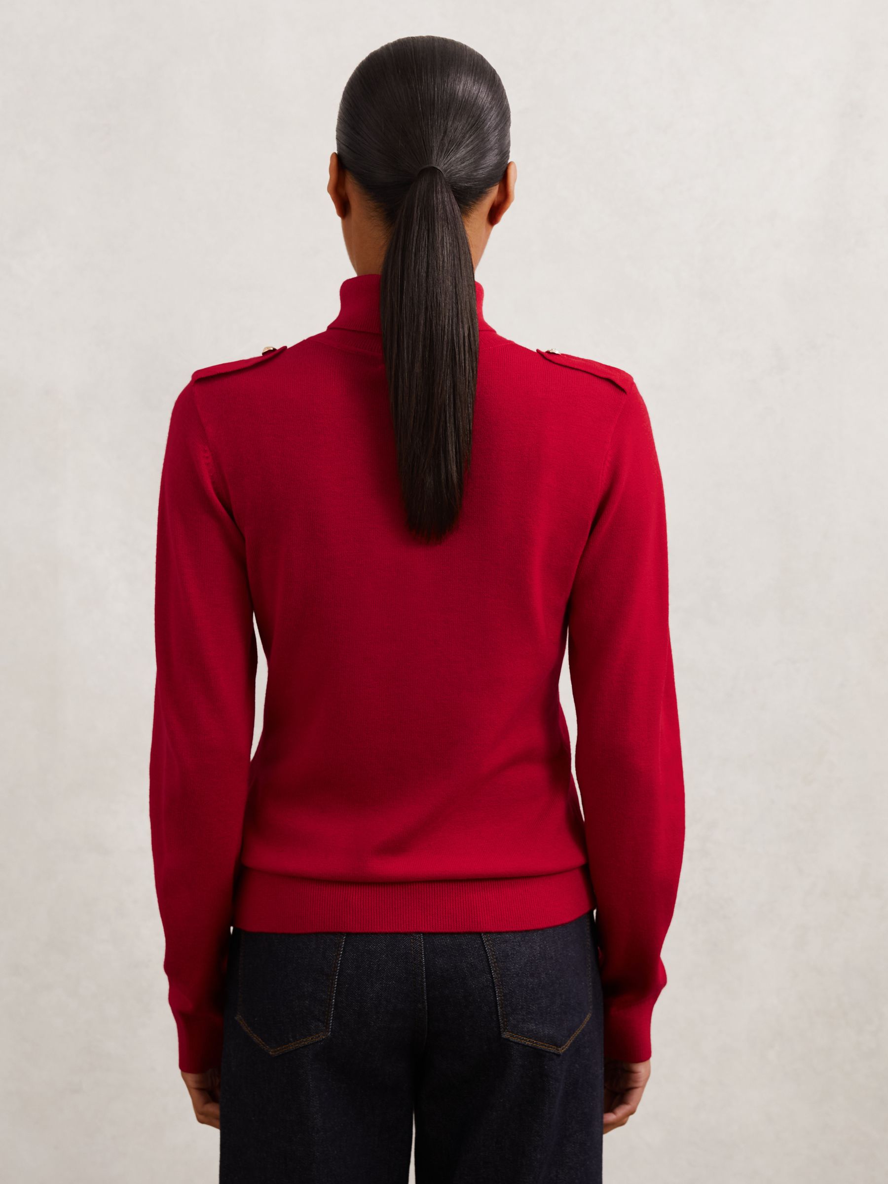 Wool Epaulette Roll-Neck Jumper in Red - Image 5 of 6