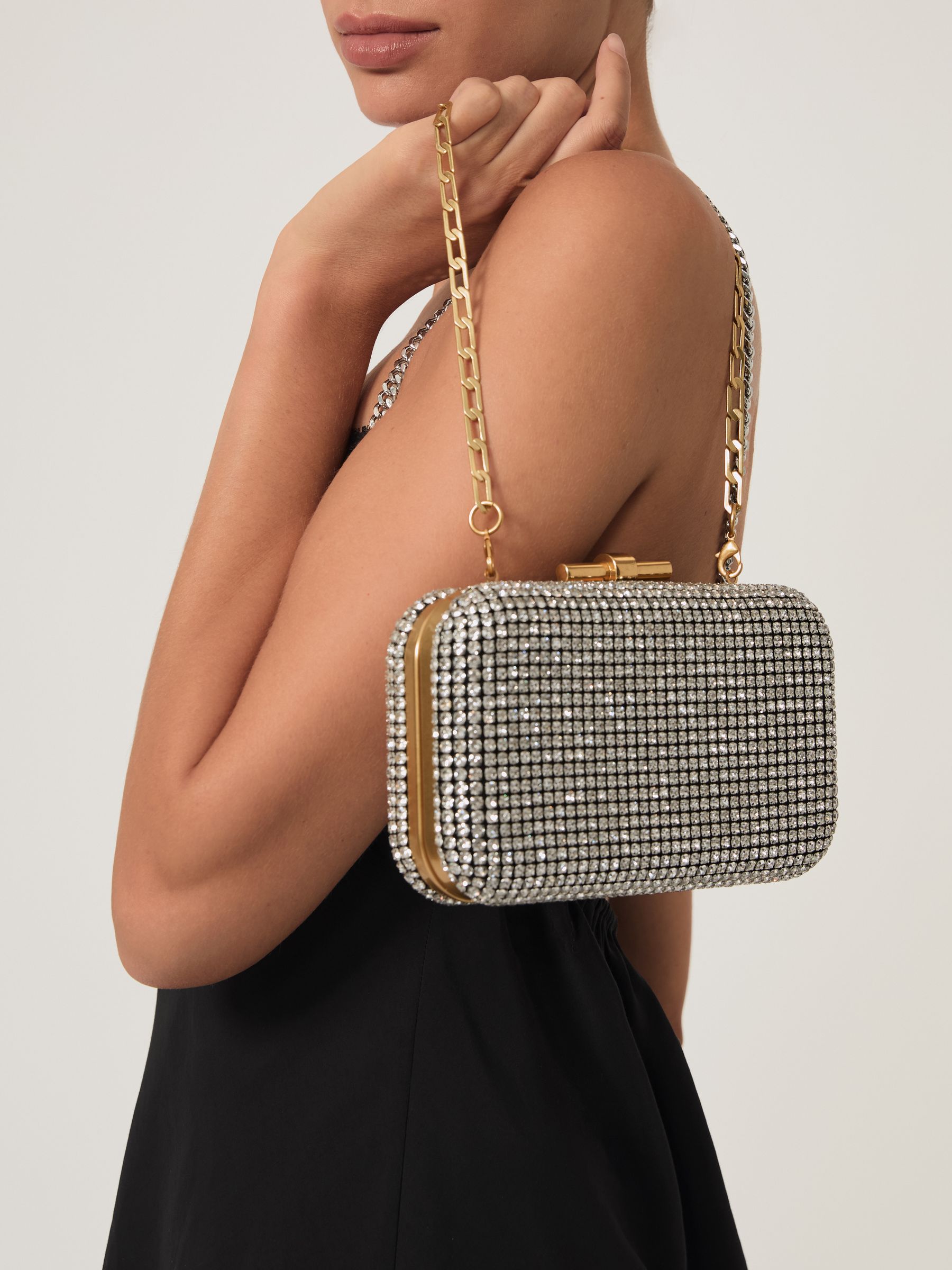 Embellished Box Clutch in Silver - Image 3 of 6