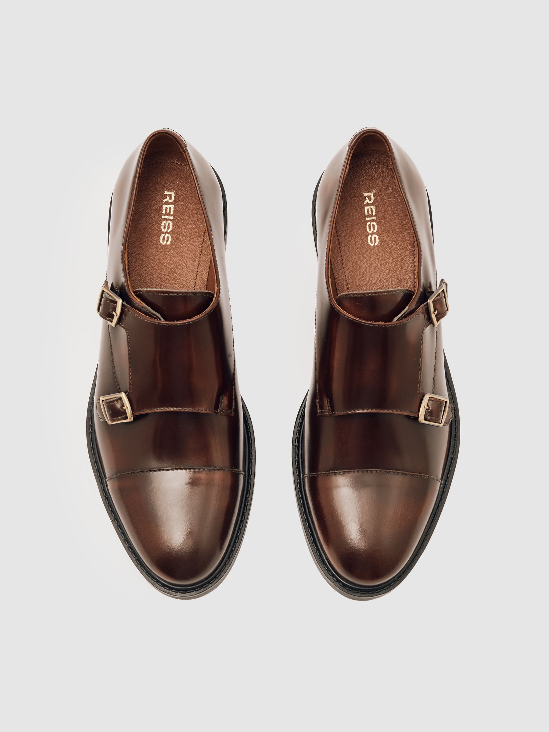 Leather Double-Strap Monk Shoes in Tan - image 4