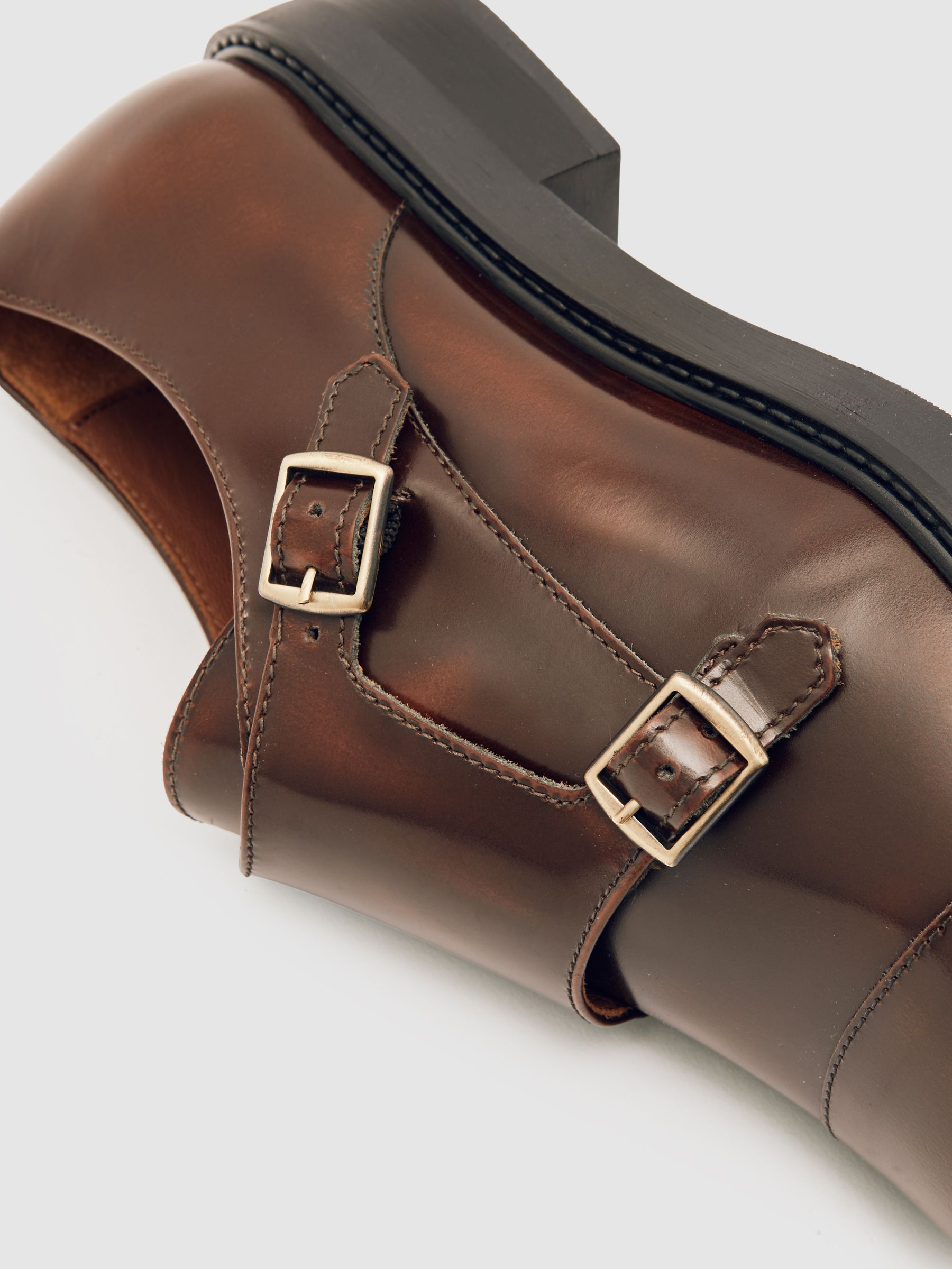 Leather Double-Strap Monk Shoes in Tan - image 2