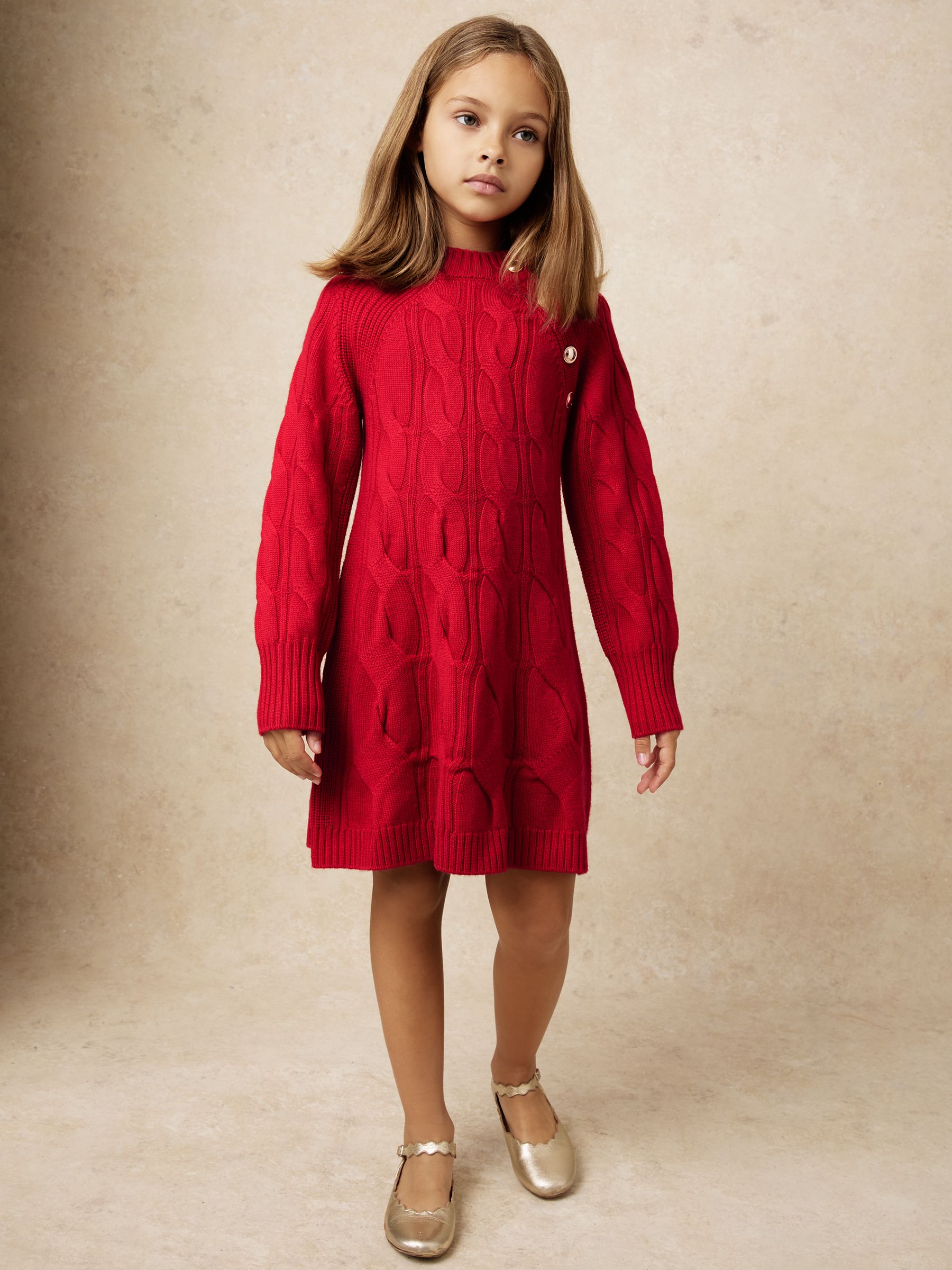 Reiss - Red 3-9 yrs Wool Cable-Knit Dress, 4-5 yrs