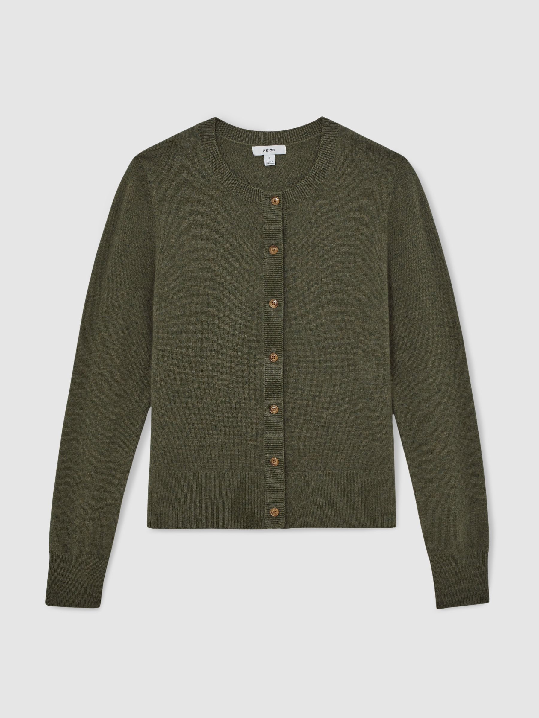 Wool-Blend Crew-Neck Cardigan With Cashmere in Green - image 1