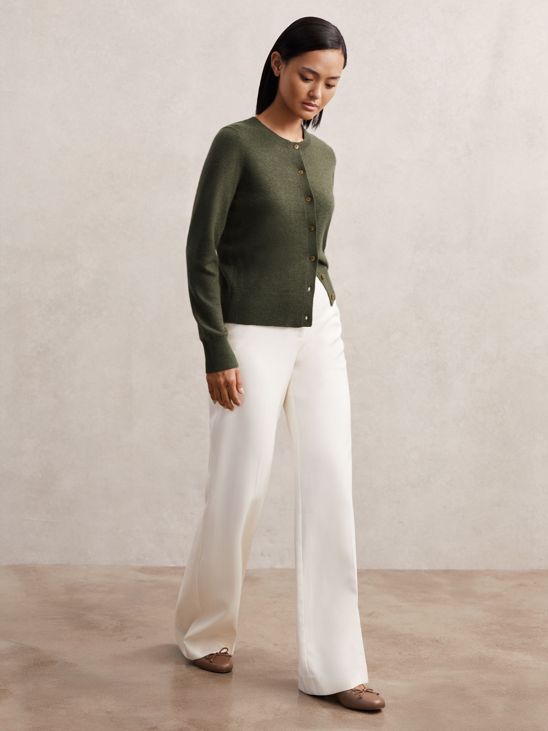 Wool-Blend Crew-Neck Cardigan With Cashmere in Green - image 4