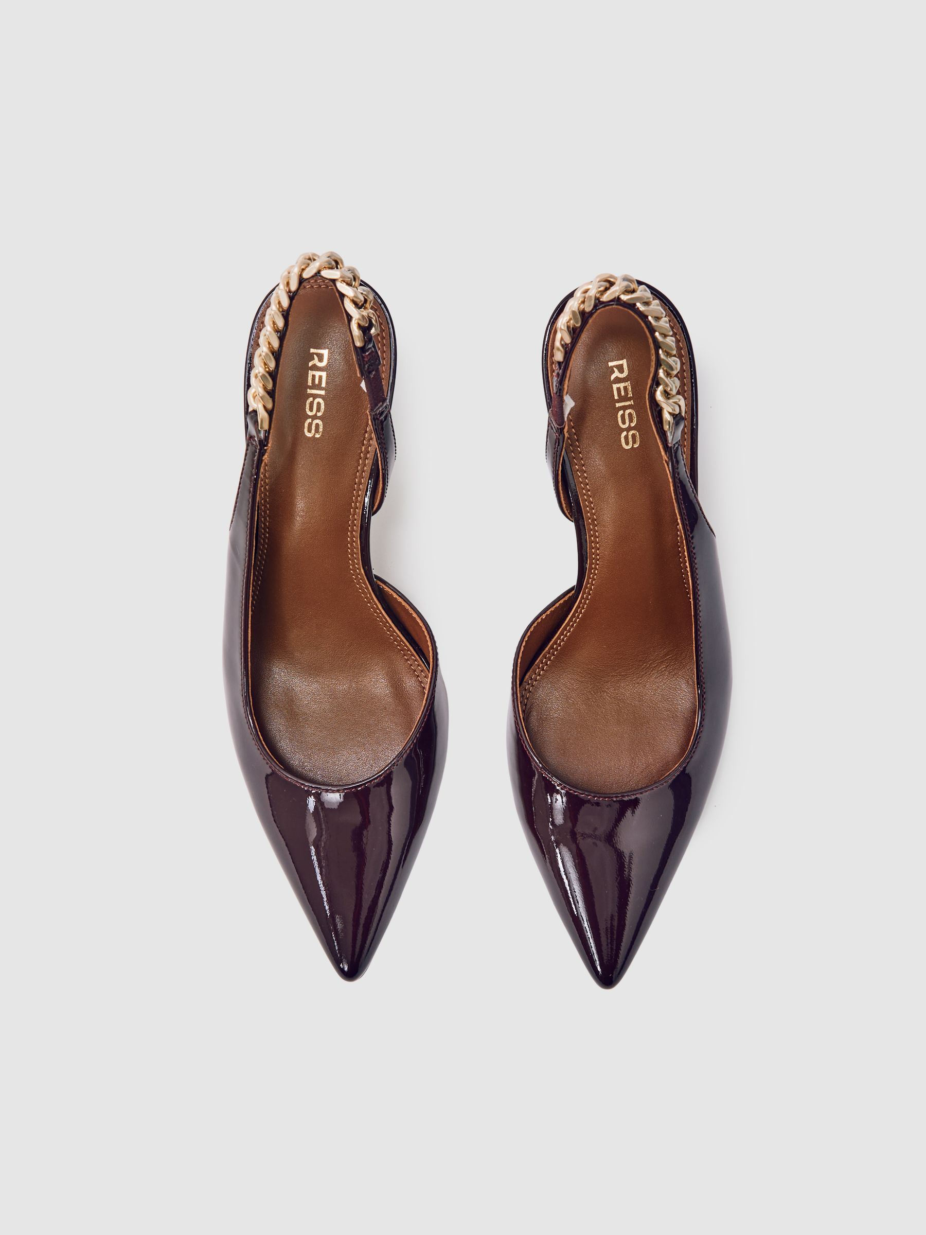Patent-Leather Chain-Slingback Heels in Burgundy - Image 2 of 4