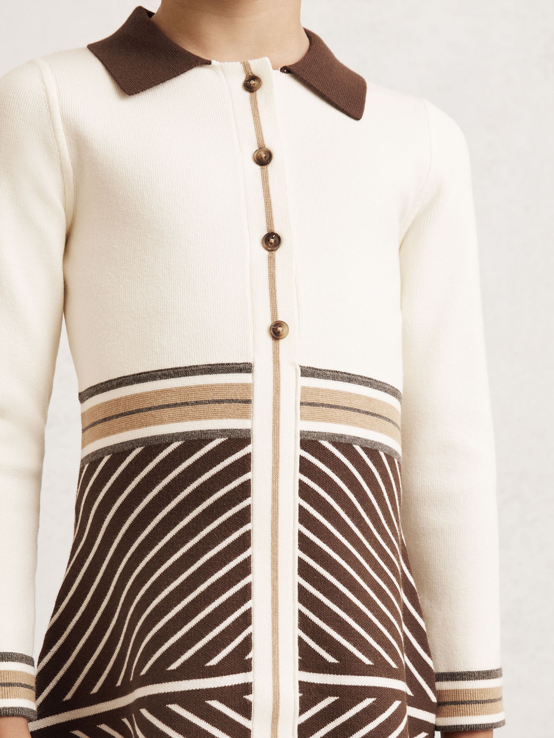 3-9 yrs Stripe-Detail Collared Knit Dress in Chocolate - Image 3 of 4