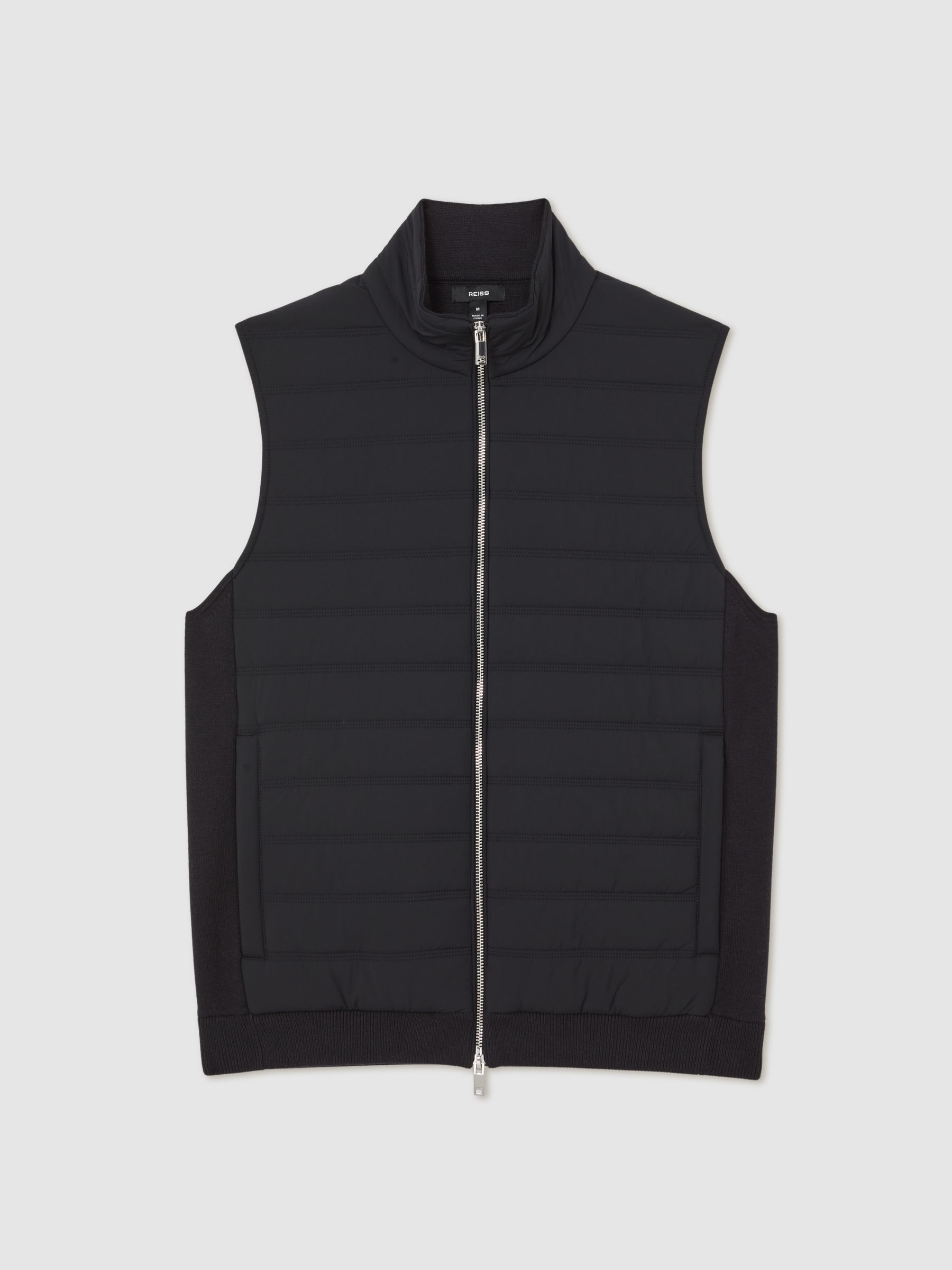 Funnel-Neck Quilted Knit Gilet in Navy - Image 2 of 8