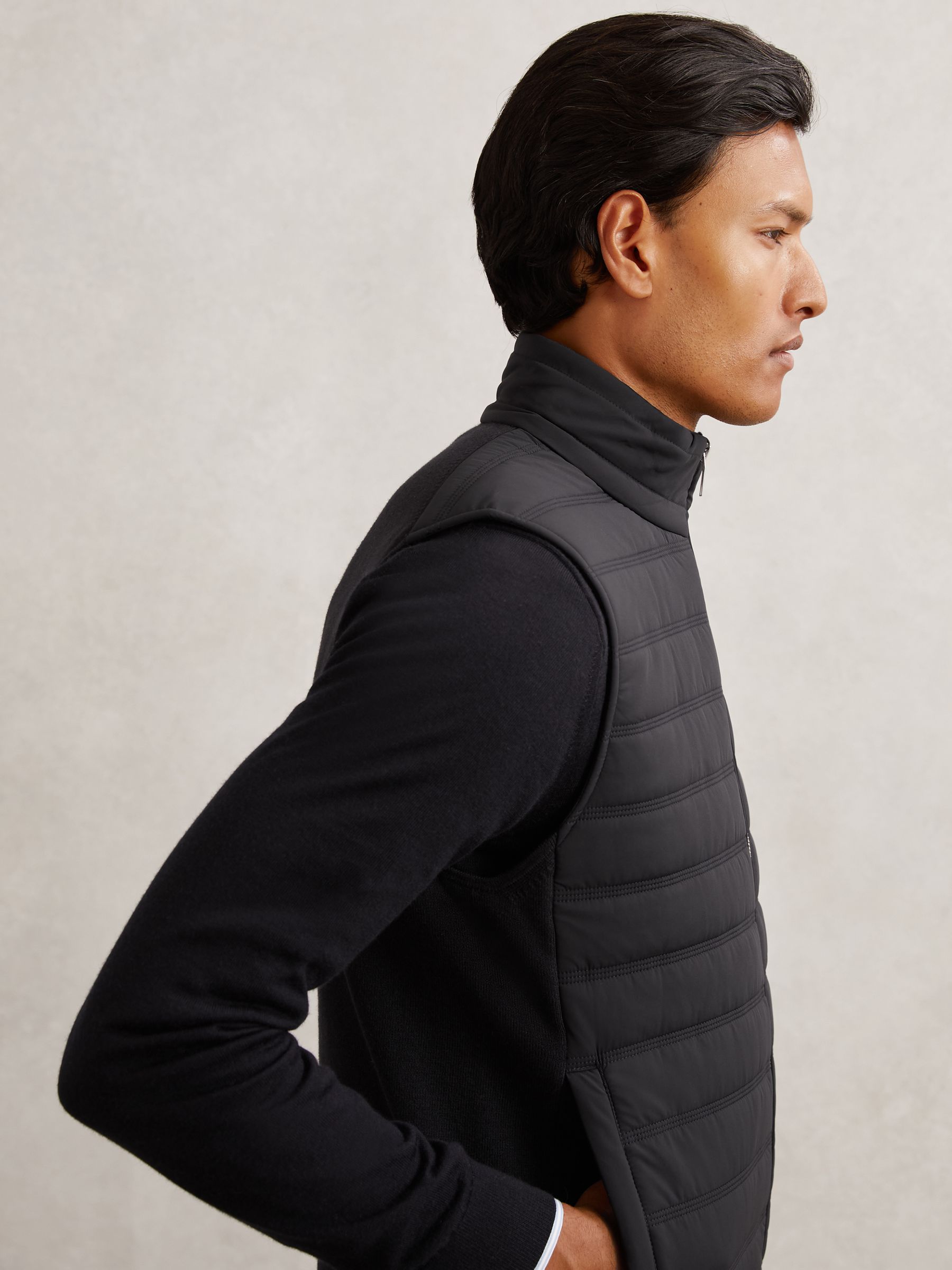 Funnel-Neck Quilted Knit Gilet in Navy - Image 4 of 8