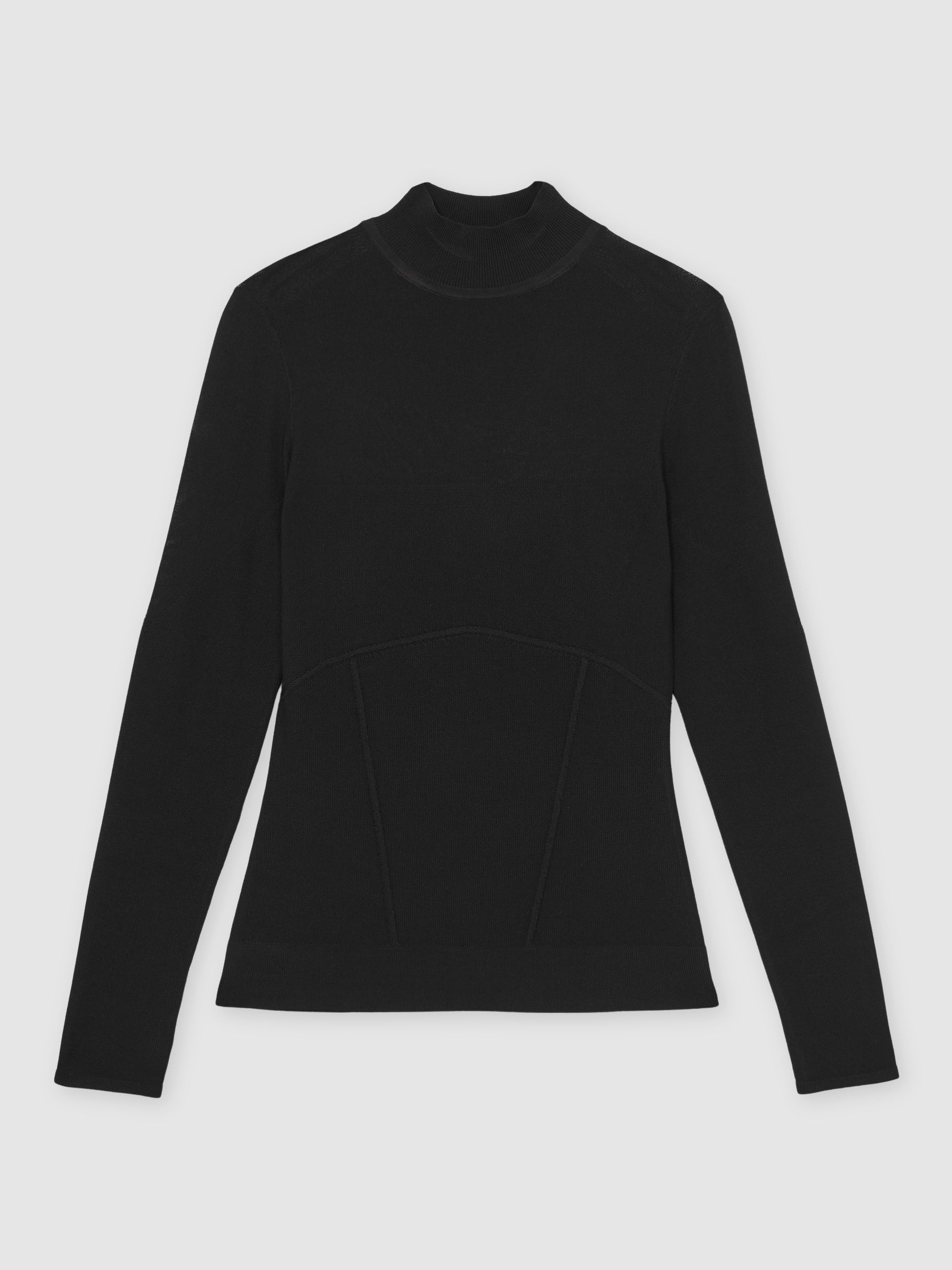 Mesh Funnel-Neck Knit Top in Black - Image 2 of 6