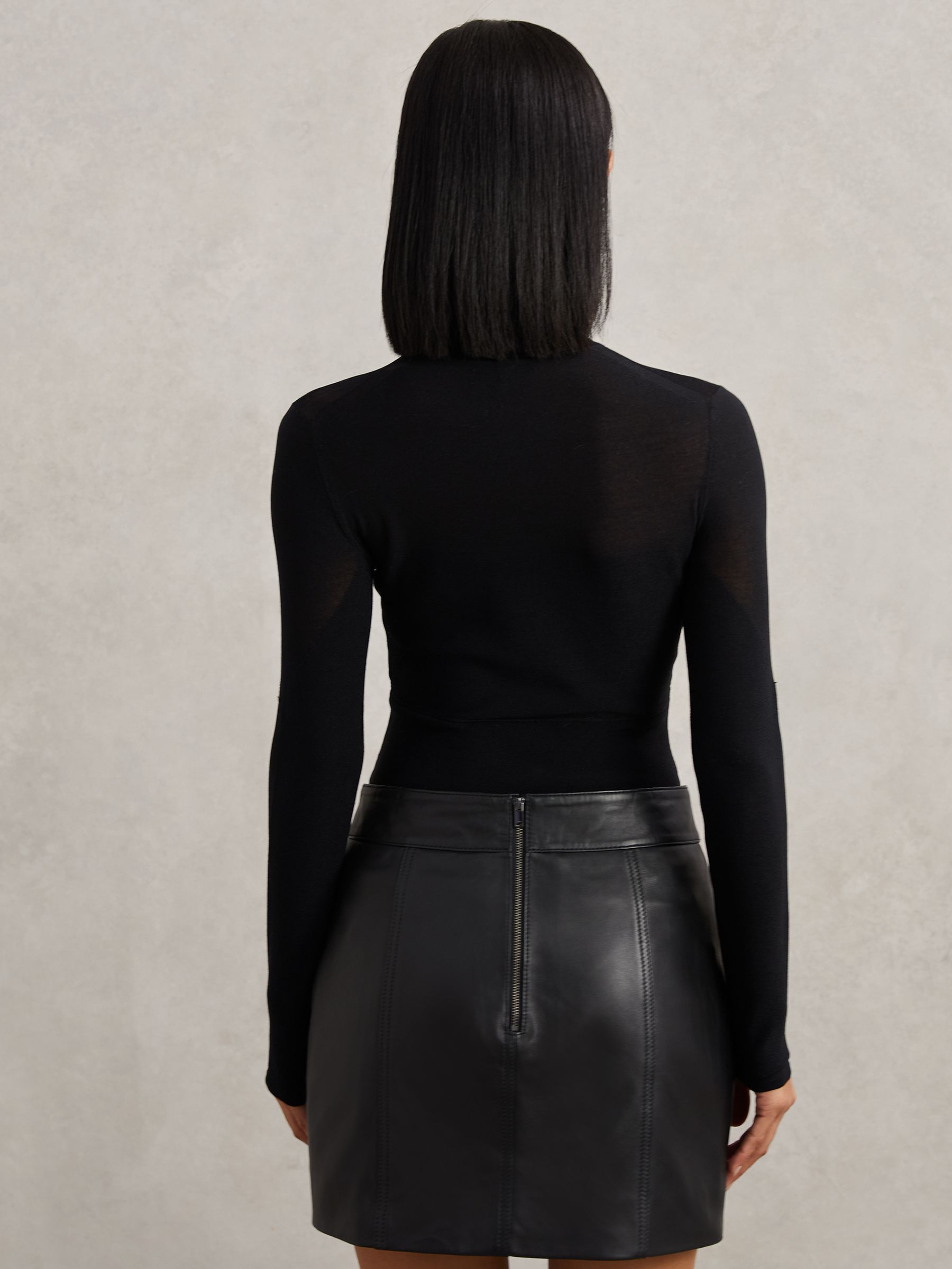 Mesh Funnel-Neck Knit Top in Black - Image 5 of 6