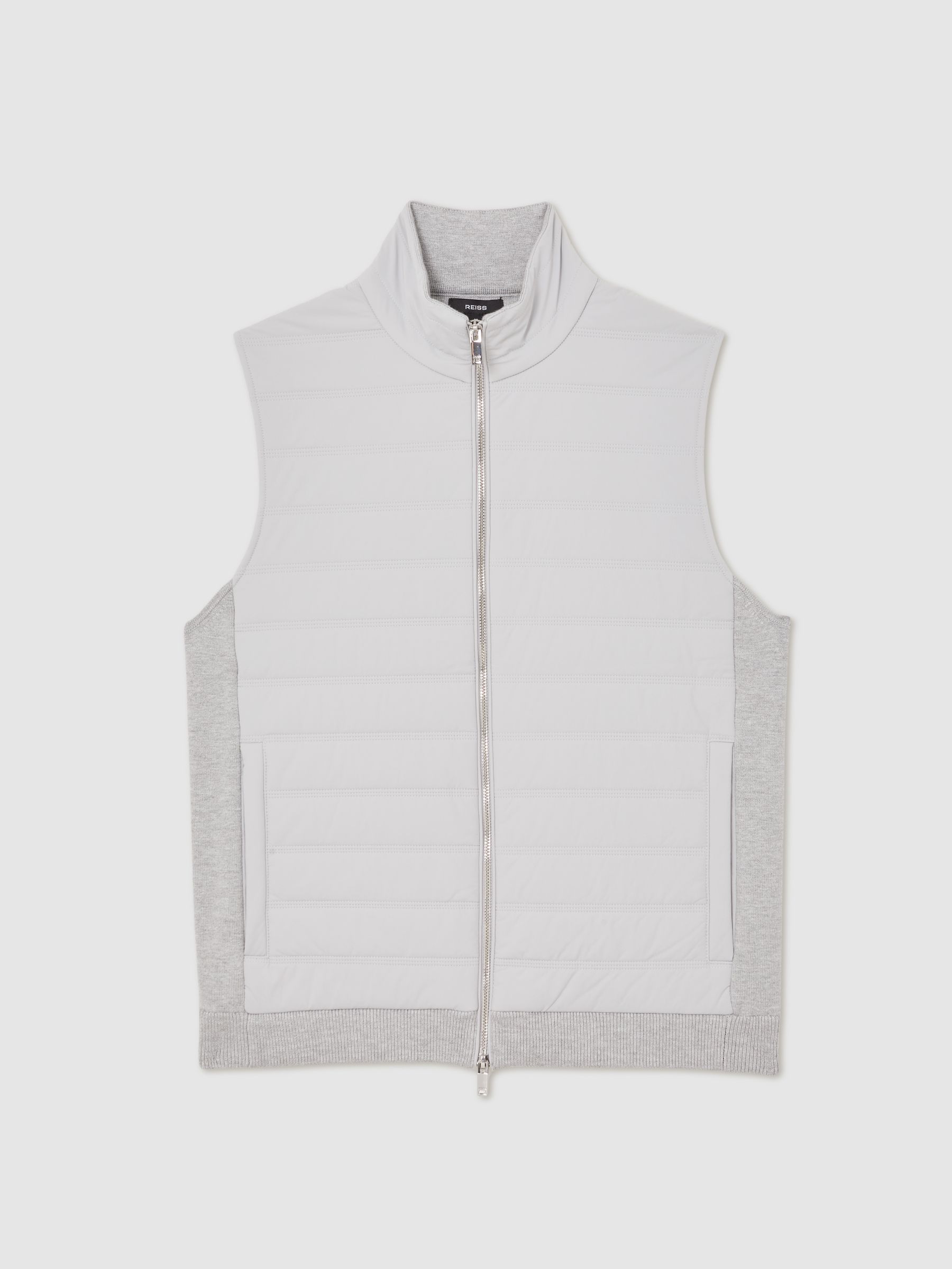Funnel-Neck Quilted Knit Gilet in Soft Grey - Image 2 of 6