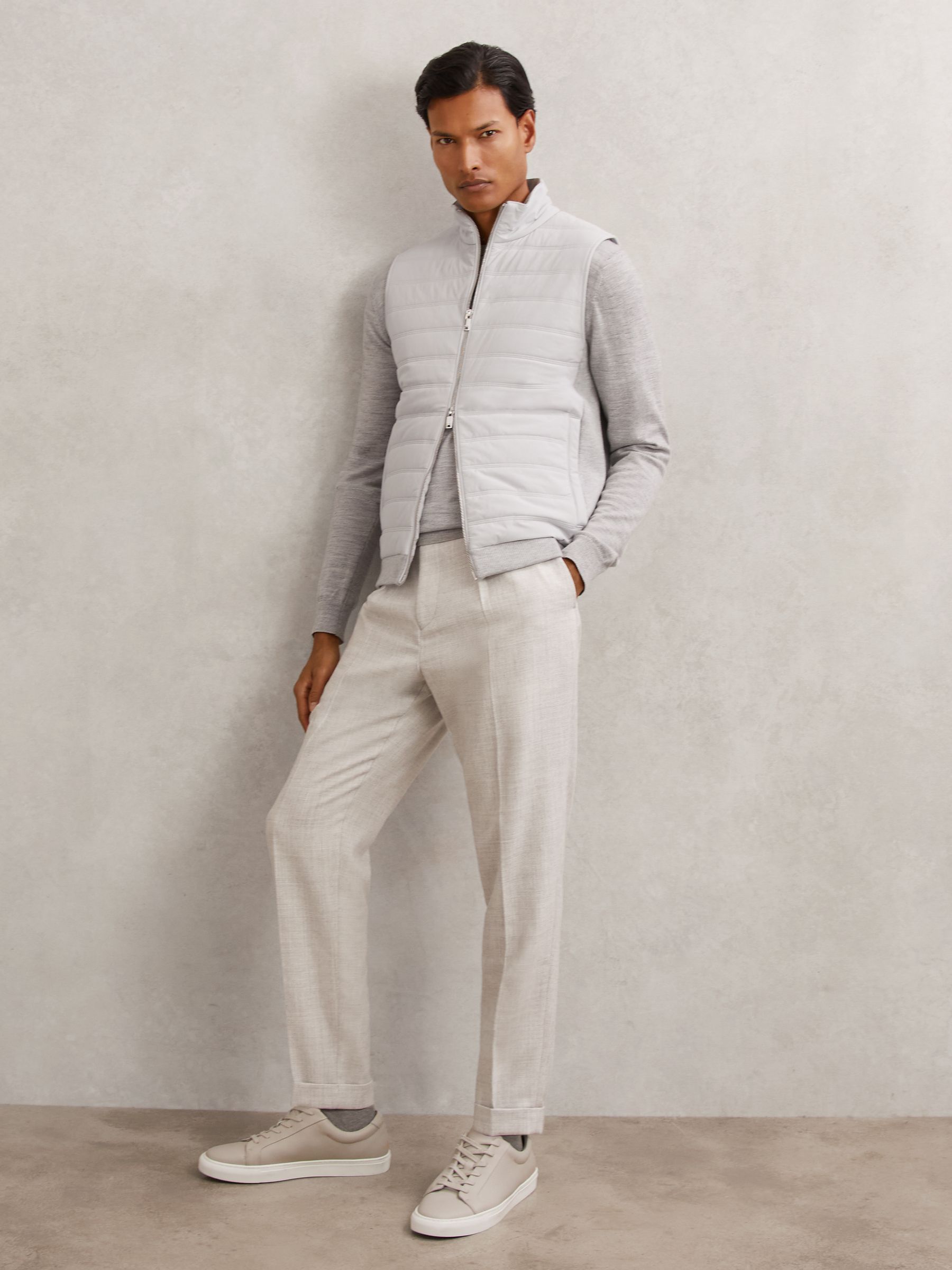 Funnel-Neck Quilted Knit Gilet in Soft Grey - Image 3 of 6