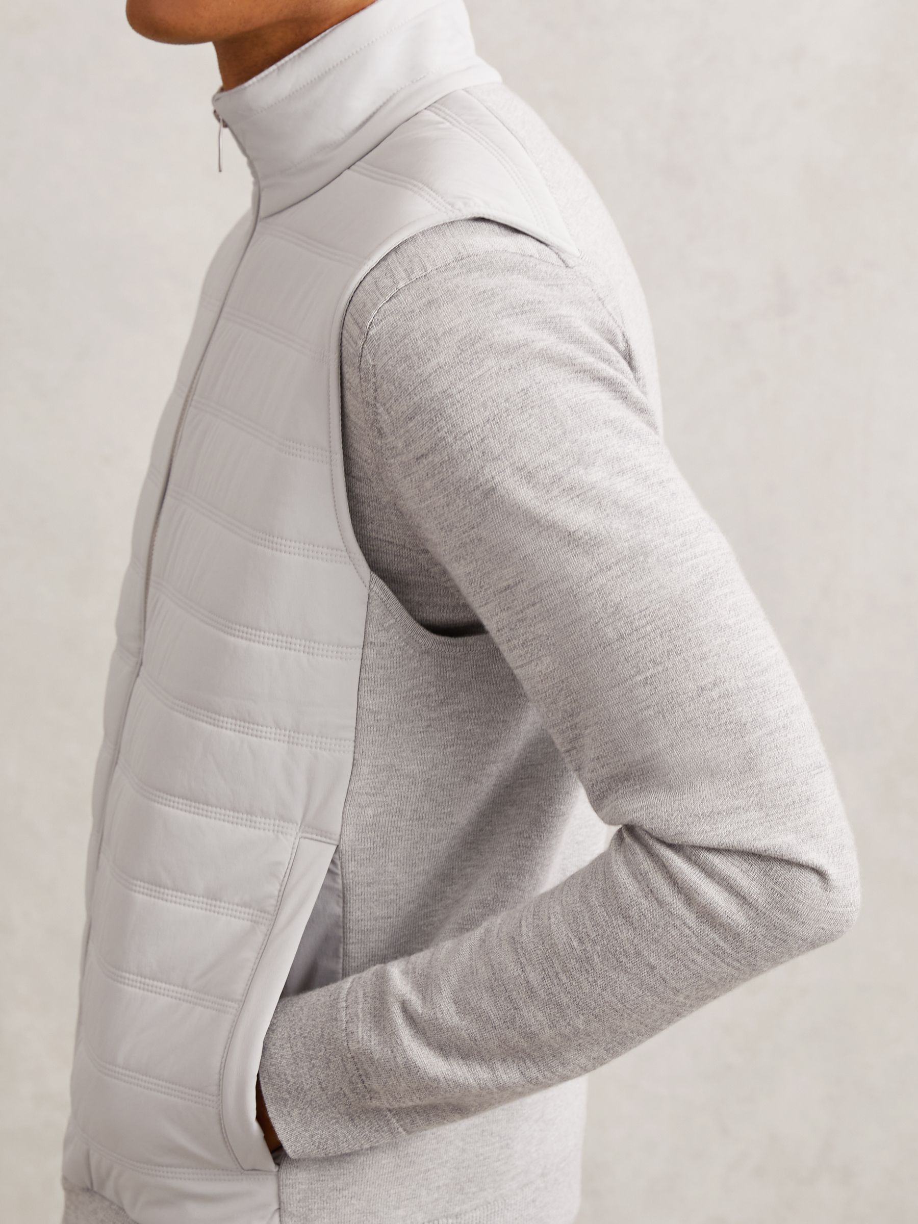 Funnel-Neck Quilted Knit Gilet in Soft Grey - Image 4 of 6