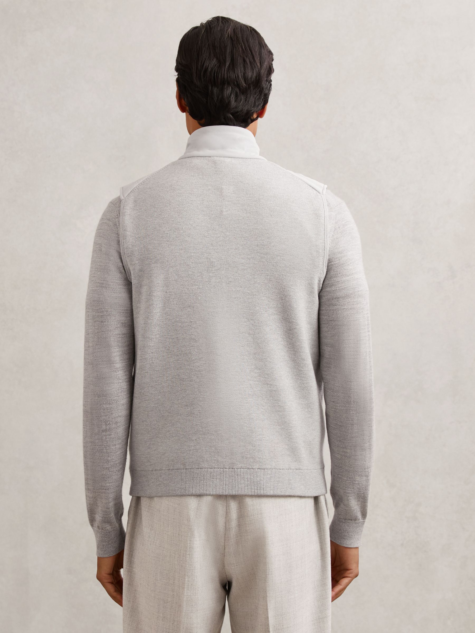 Funnel-Neck Quilted Knit Gilet in Soft Grey - Image 5 of 6