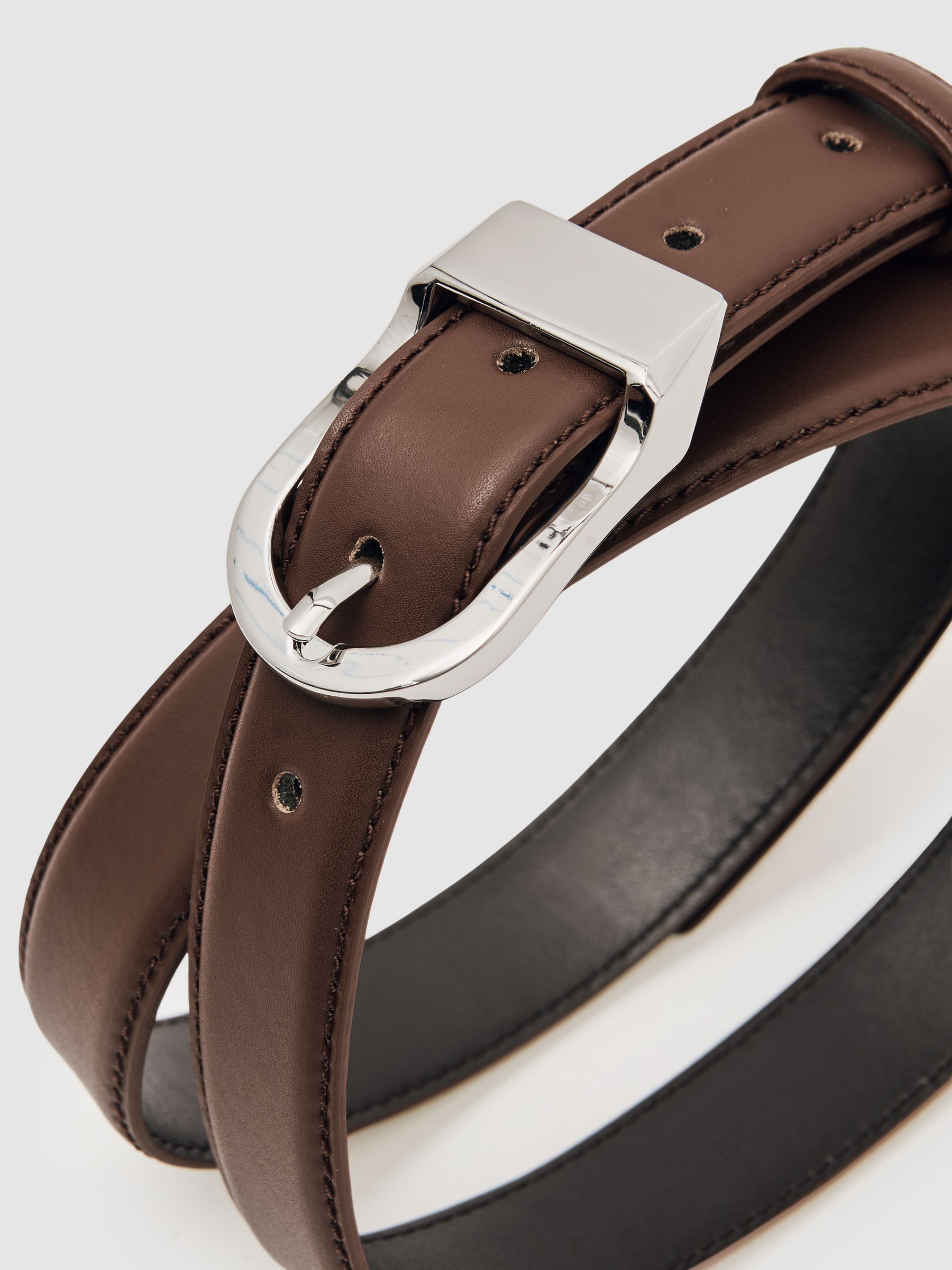 Leather Curved-Buckle Belt in Chocolate - Image 5 of 5