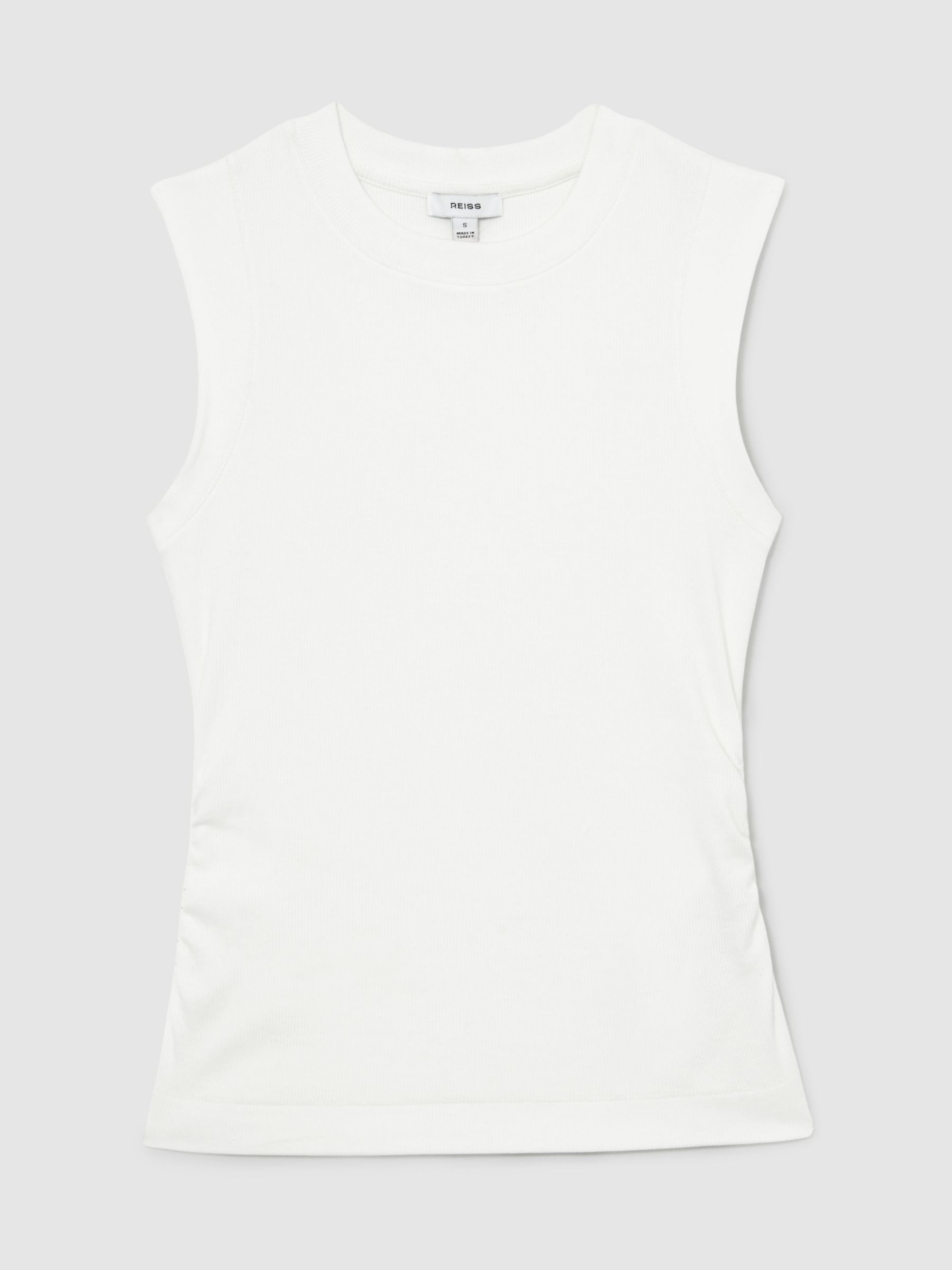 Fine-Rib Ruched Vest Top in White - image 1
