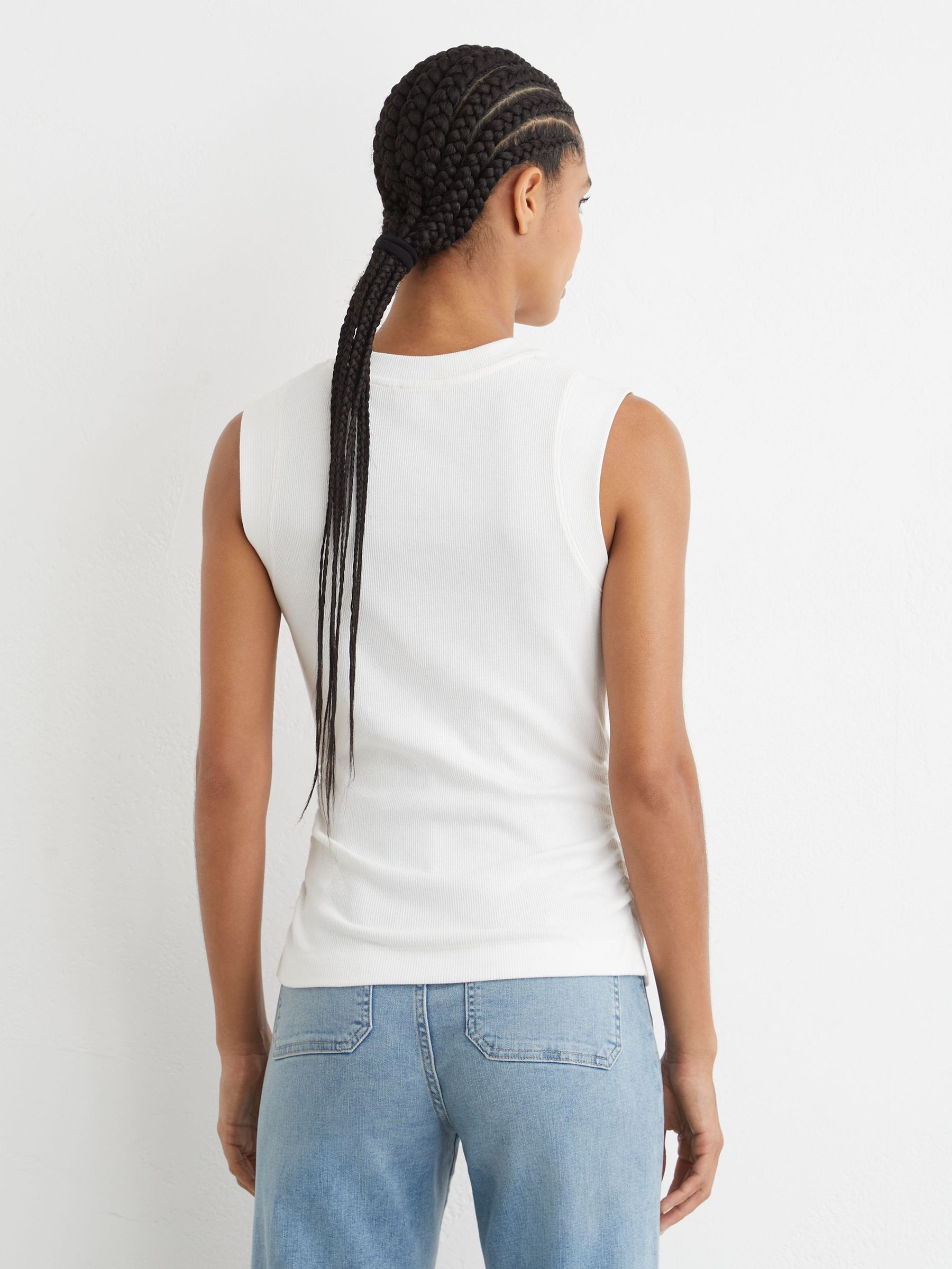 Fine-Rib Ruched Vest Top in White - image 5