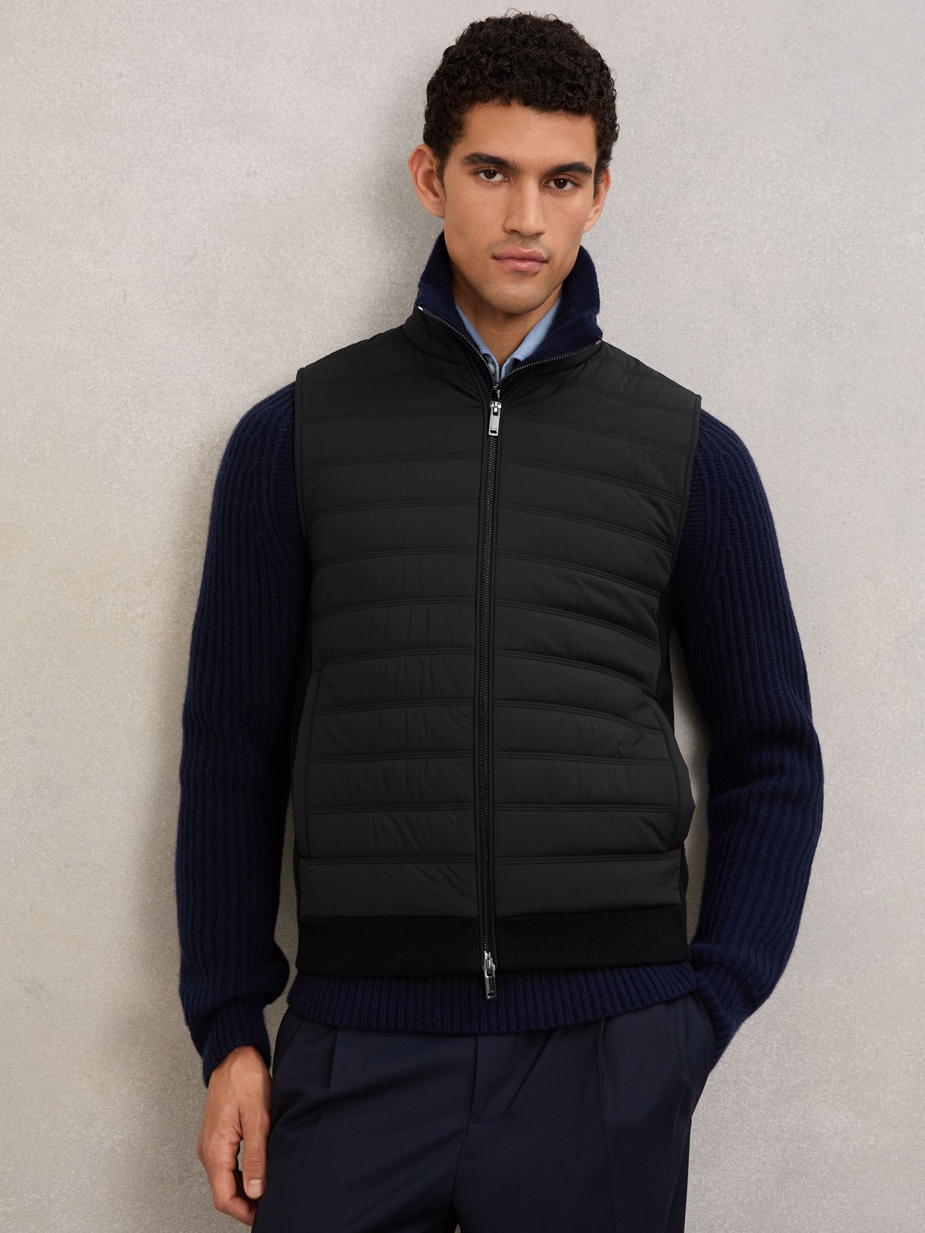Funnel-Neck Quilted Knit Gilet in Black - Image 1 of 7